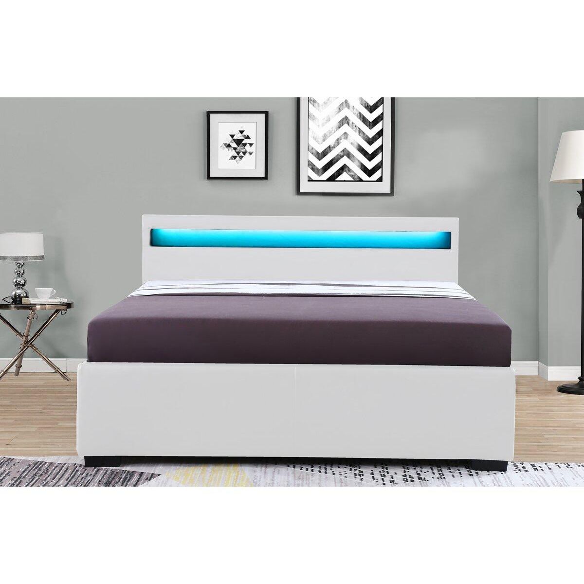 Habitat et Jardin Lit LED avec 4 tiroirs  Nico  - 160 × 200 cm - Blanc