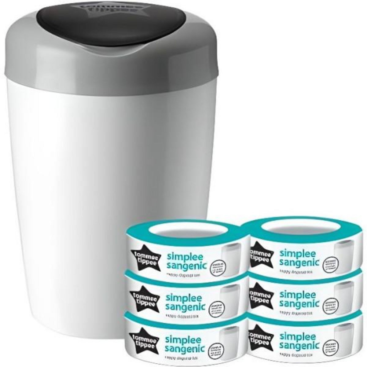 TOMMEE TIPPEE TOMMEE TIPPEE Starter Pack, Poubelle a Couches Simplee, Comprend 6x Recharge