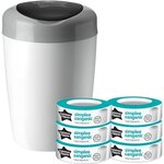 TOMMEE TIPPEE TOMMEE TIPPEE Starter Pack, Poubelle a Couches Simplee, Comprend 6x Recharge