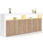 Voir la diapositive 1 : ID MARKET Buffet 180 cm ELIGHT XXL 3 portes et 3 tiroirs avec LED et niches blanc et bois façon hêtre