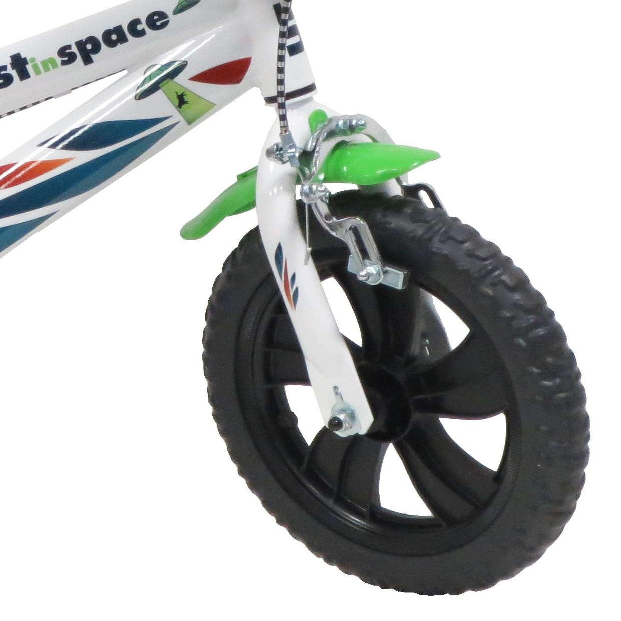 Voir la diapositive 4 : Vélo enfant - Modèle 12'' Garçon pour enfant de 85 à 100 cm avec stabilisateurs - Plaque décorative avant - Bidon arrière - 1 frein et roues à bâtons