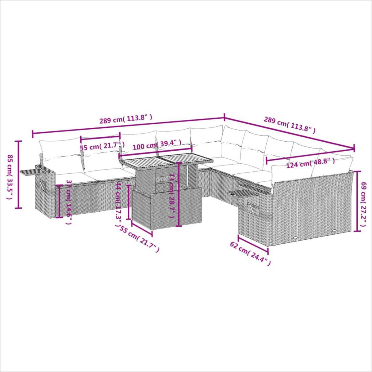 VIDAXL Salon de jardin 11 pcs avec coussins beige resine tressee