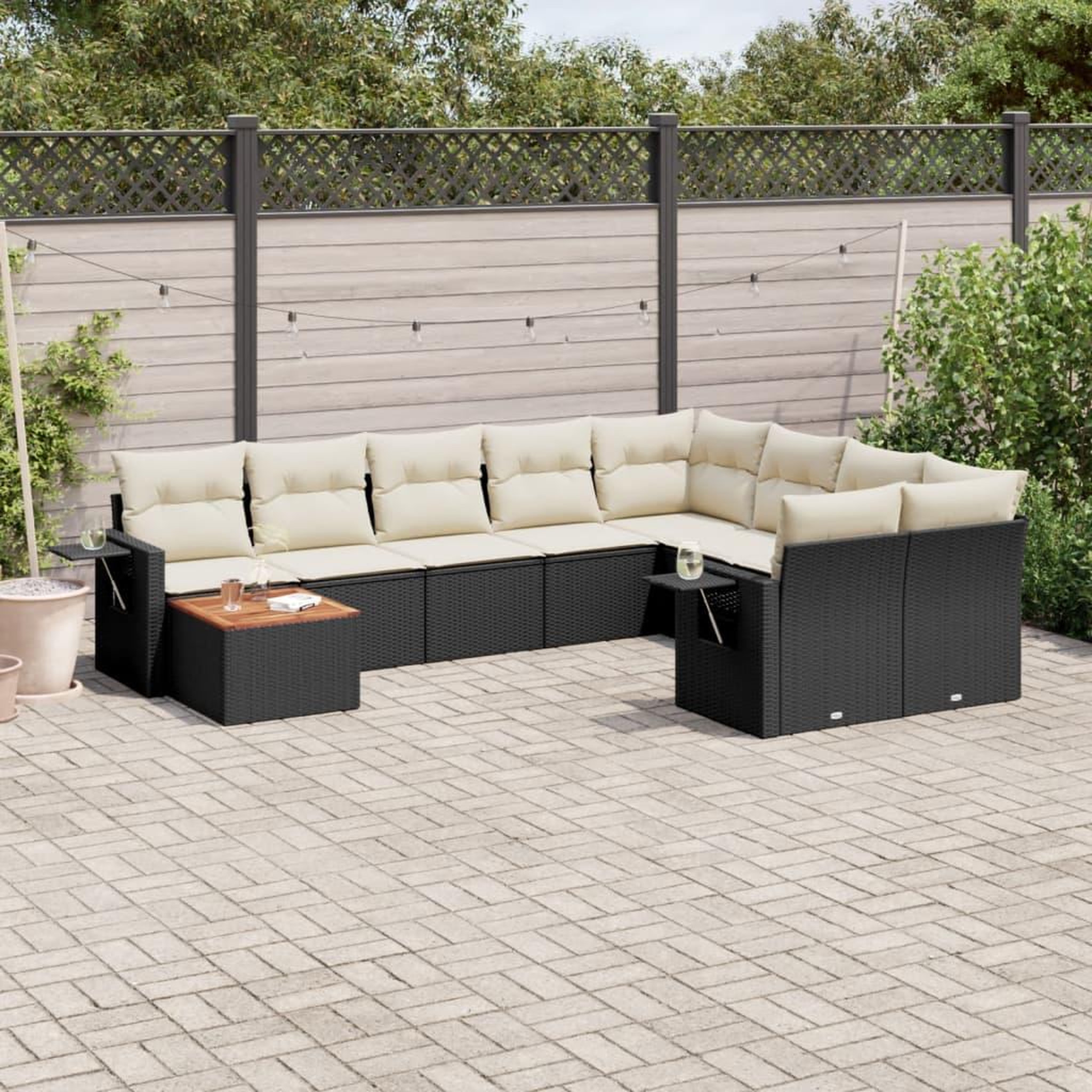 VIDAXL Salon de jardin 10 pcs avec coussins noir resine tressee