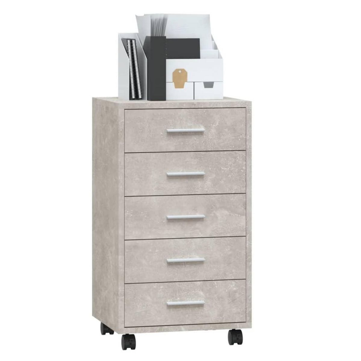 VIDAXL Armoire a tiroirs avec roulettes Gris beton Bois d'ingenierie