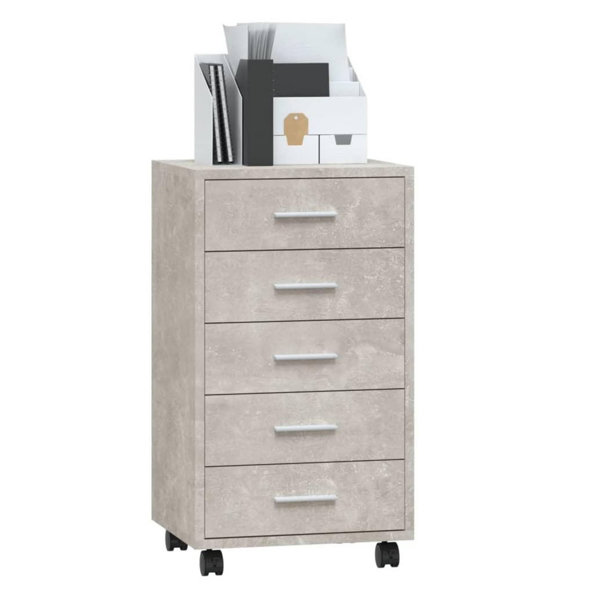 VIDAXL Armoire a tiroirs avec roulettes Gris beton Bois d'ingenierie