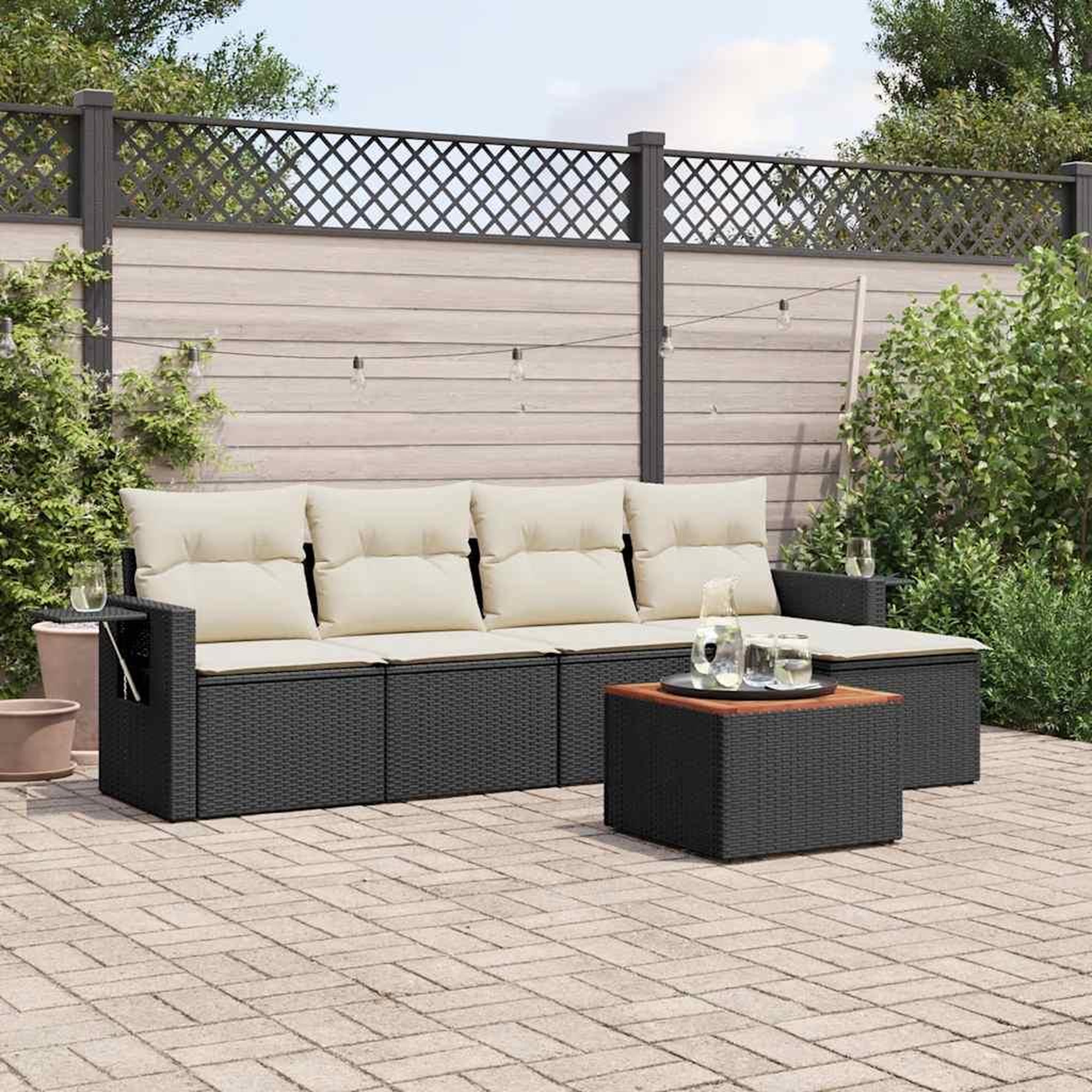 VIDAXL Salon de jardin 6 pcs avec coussins noir resine tressee