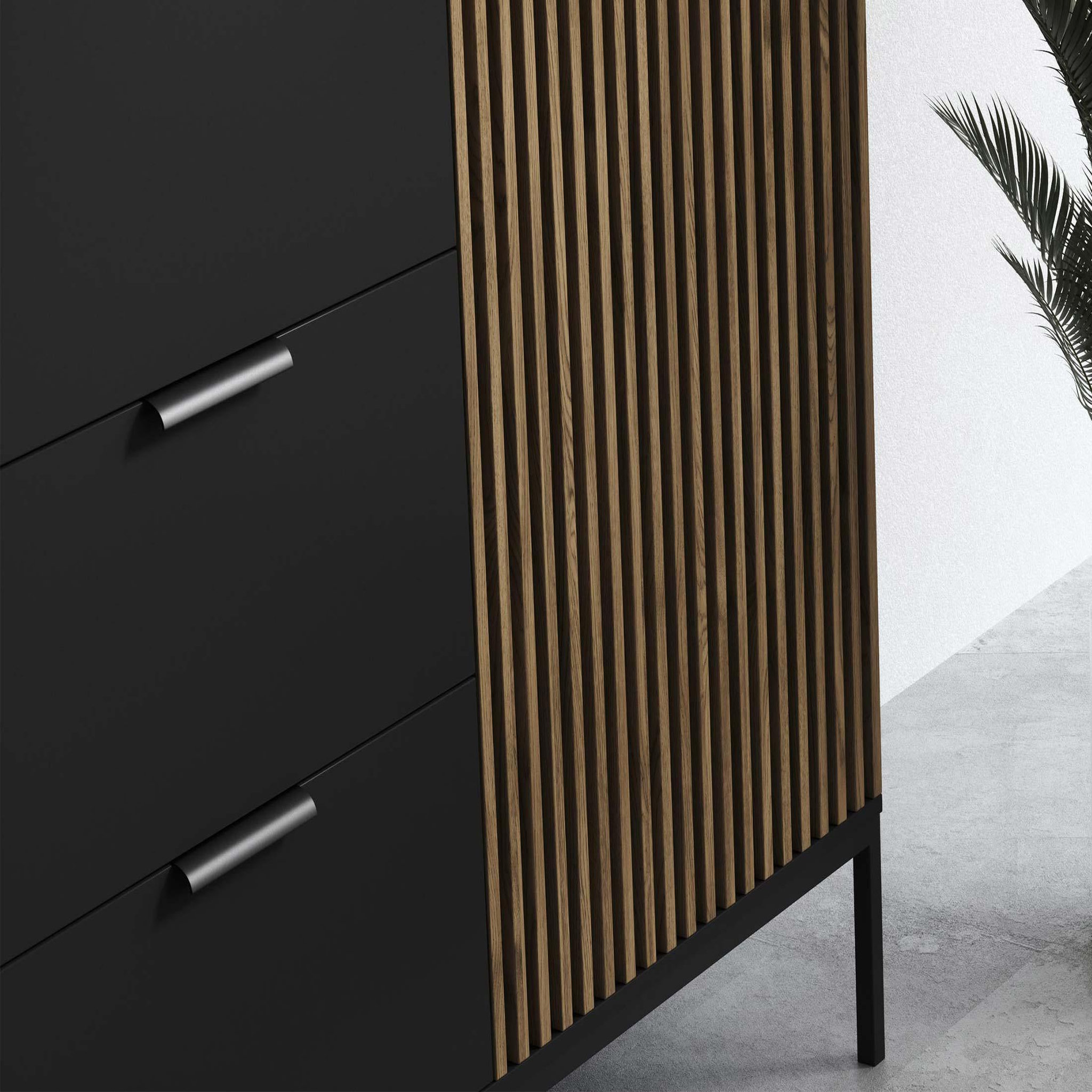 Voir la diapositive 3 : BEST MOBILIER Savanna - armoire - effet bois et noir - 185x200 cm