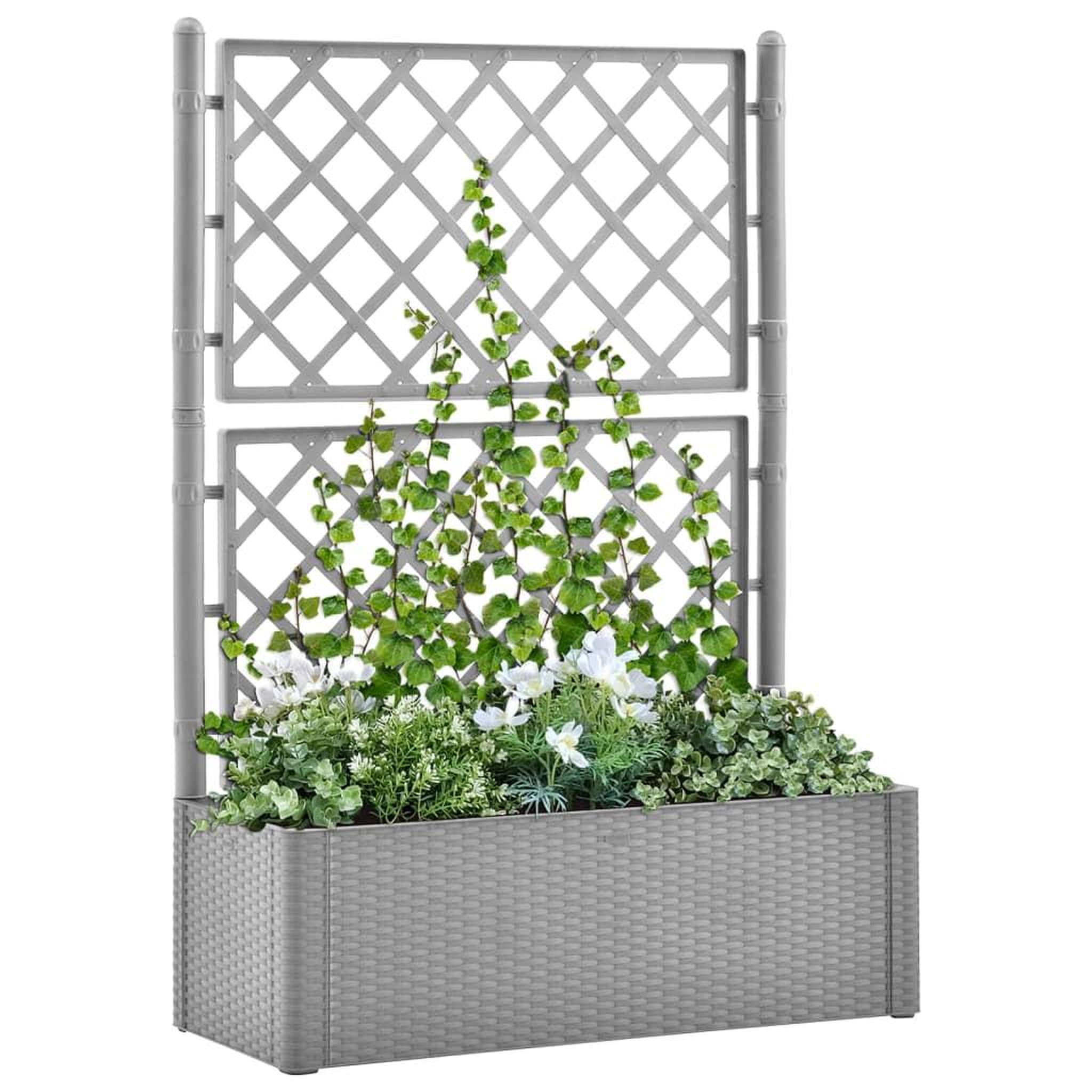 Voir la diapositive 1 : VIDAXL Lit sureleve de jardin et treillis et systeme d'arrosage Gris