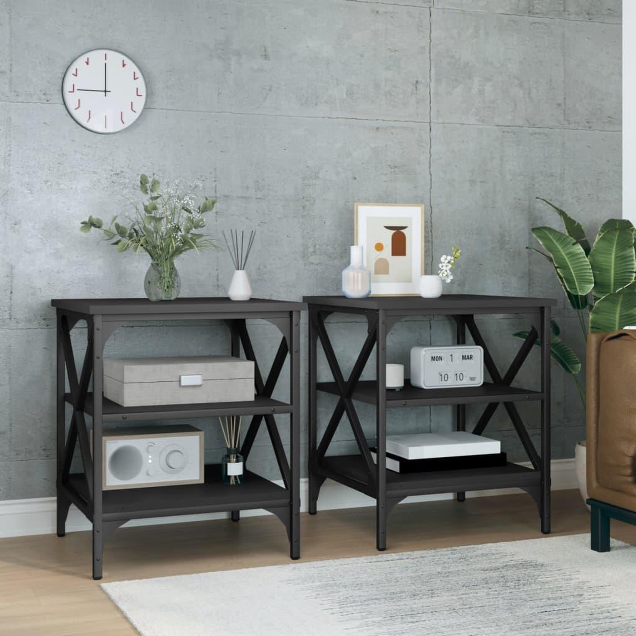 Voir la diapositive 1 : VIDAXL Tables d'appoint 2 pcs Noir 40x42x50 cm Bois d'ingenierie
