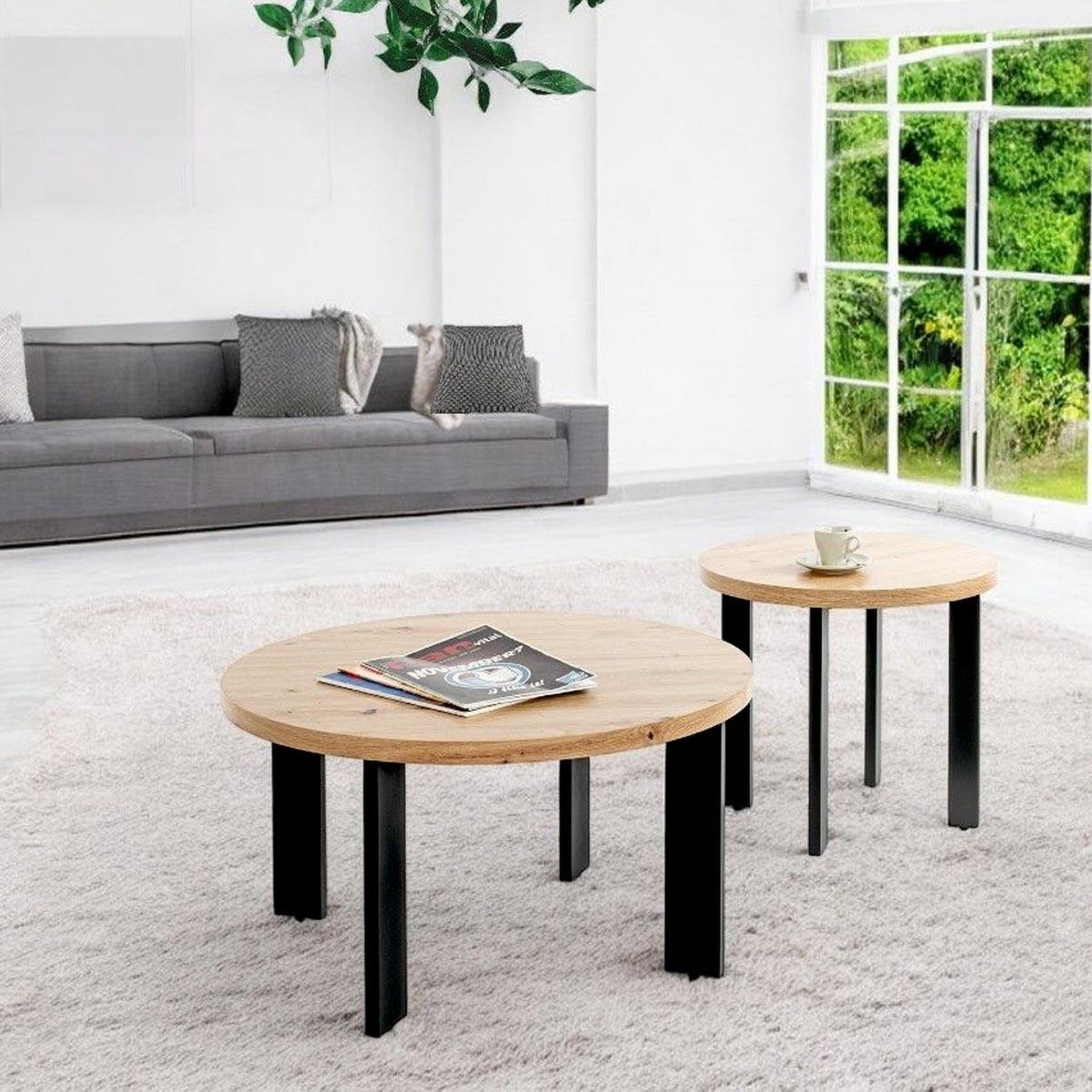 Voir la diapositive 3 : Paris Prix Table basse ronde  tiny  75cm naturel & noir