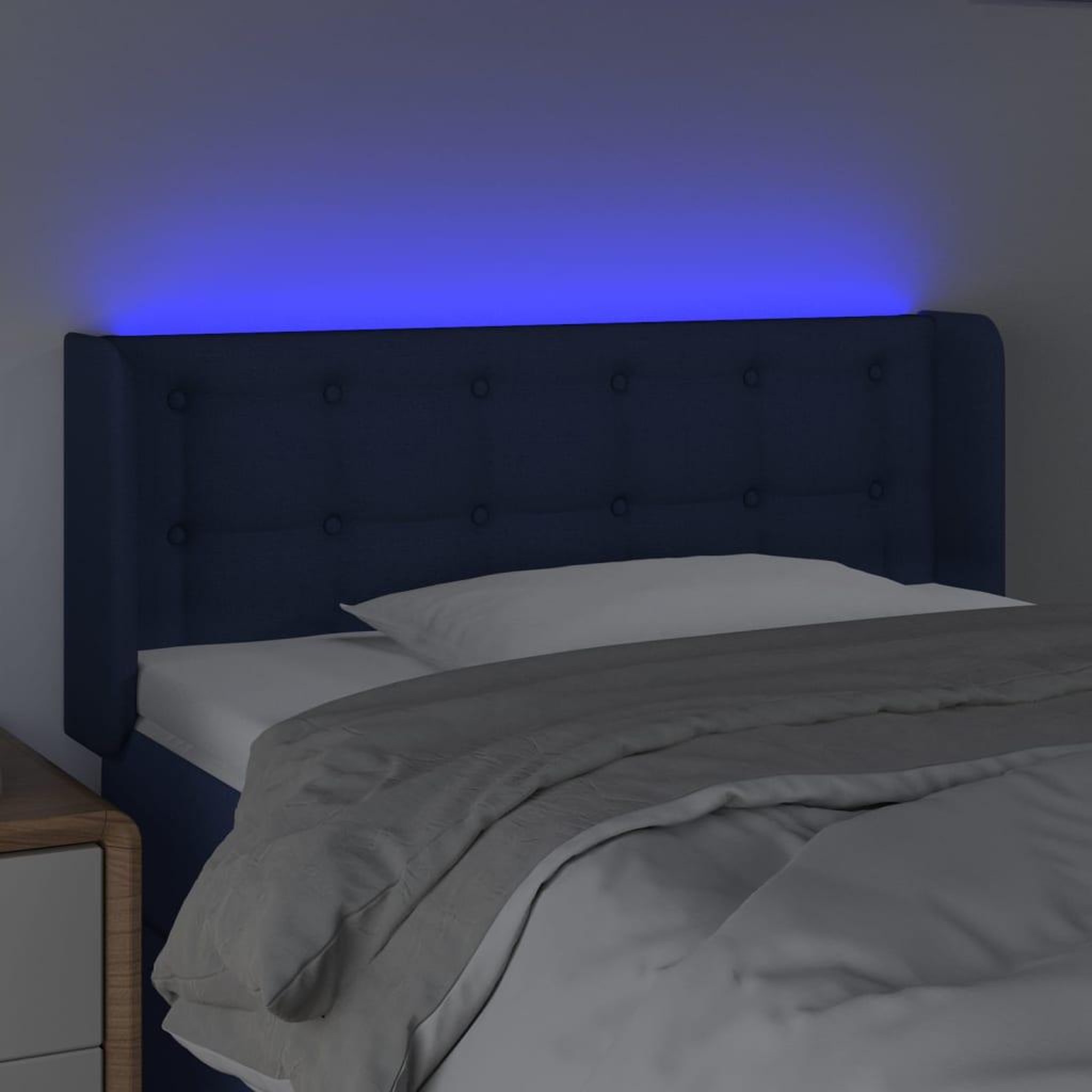 Voir la diapositive 4 : VIDAXL Tete de lit a LED Bleu 83x16x78/88 cm Tissu