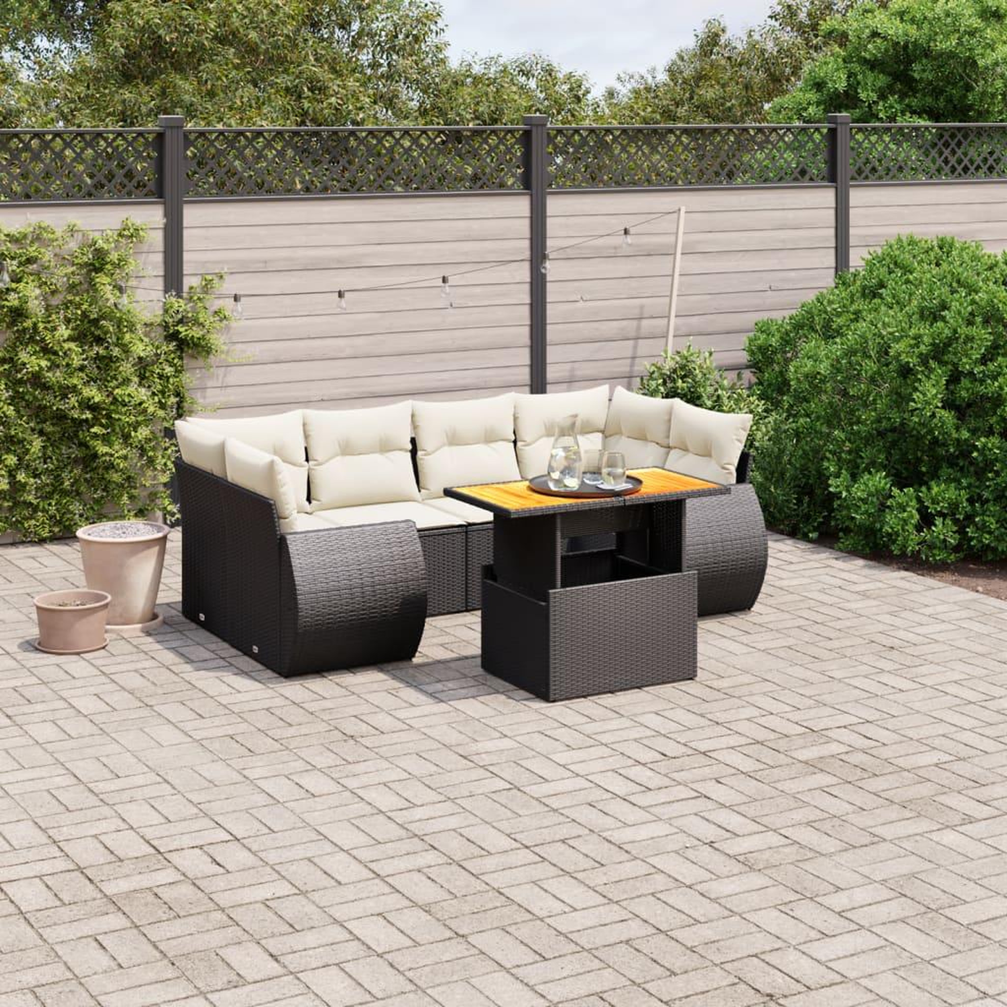 VIDAXL Salon de jardin 7 pcs avec coussins noir resine tressee