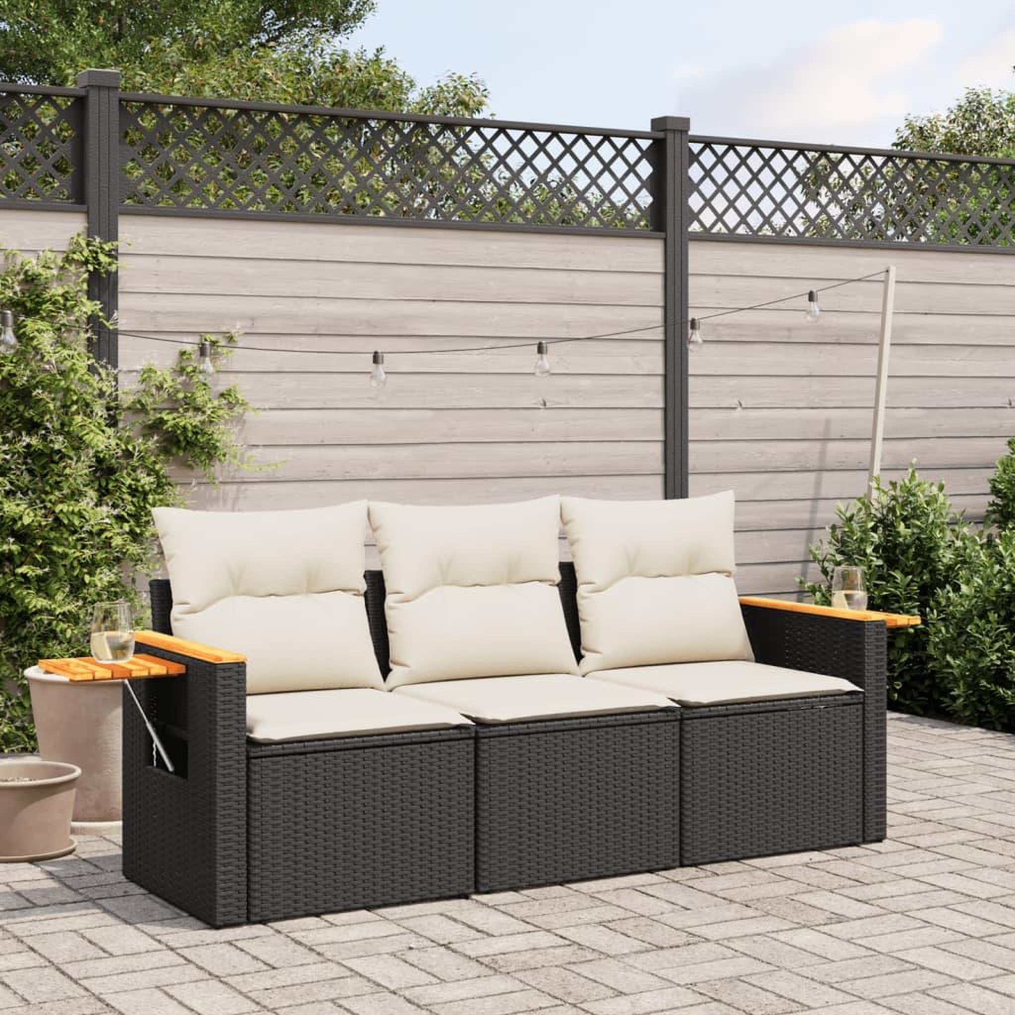VIDAXL Salon de jardin 3 pcs avec coussins noir resine tressee