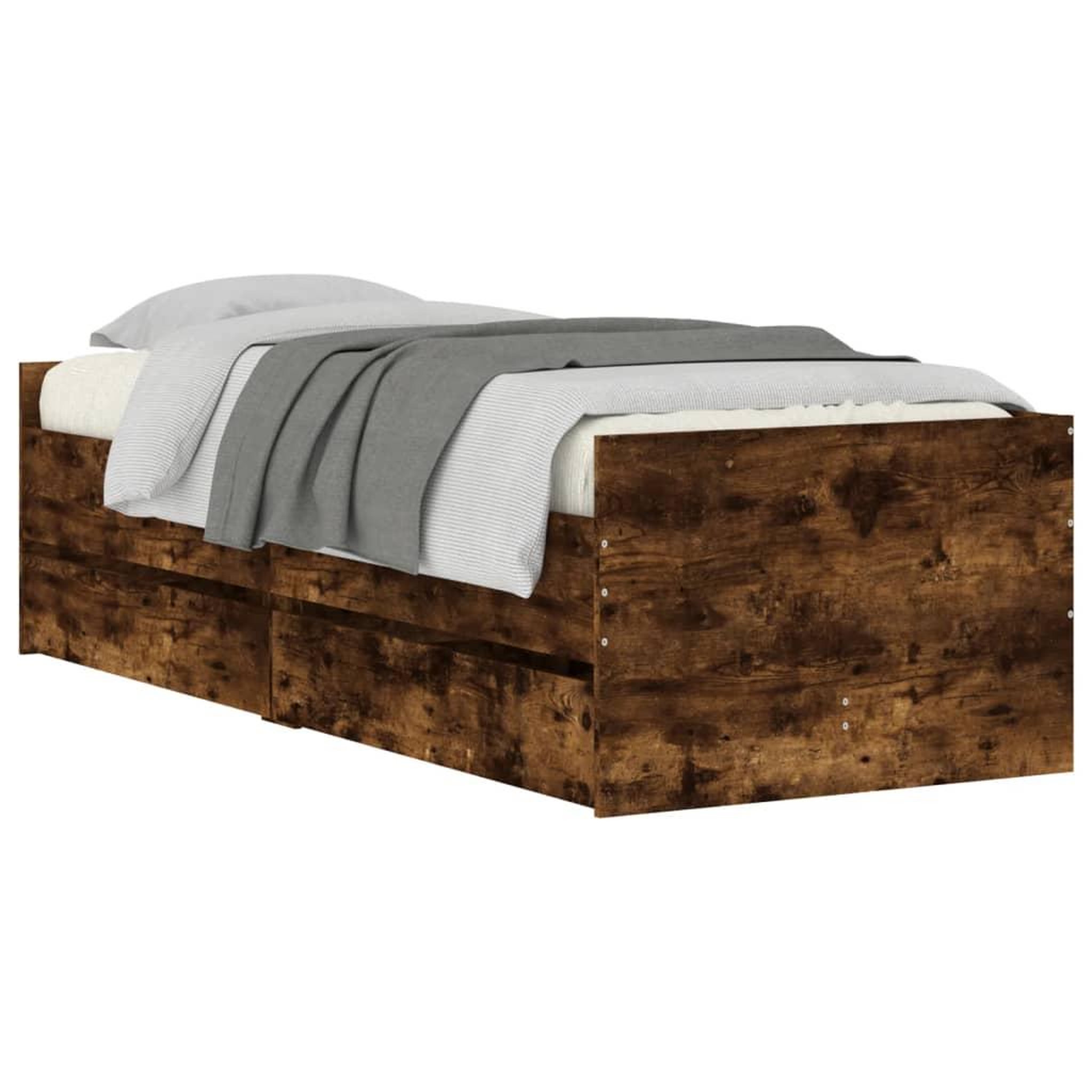 Voir la diapositive 3 : VIDAXL Cadre de lit avec tiroirs sans matelas chene fume 100x200 cm