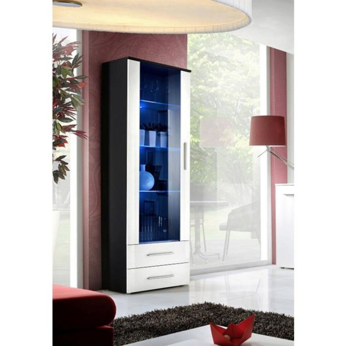 Paris Prix Vitrine LED Design  Neo  190cm Noir & Blanc Brillant
