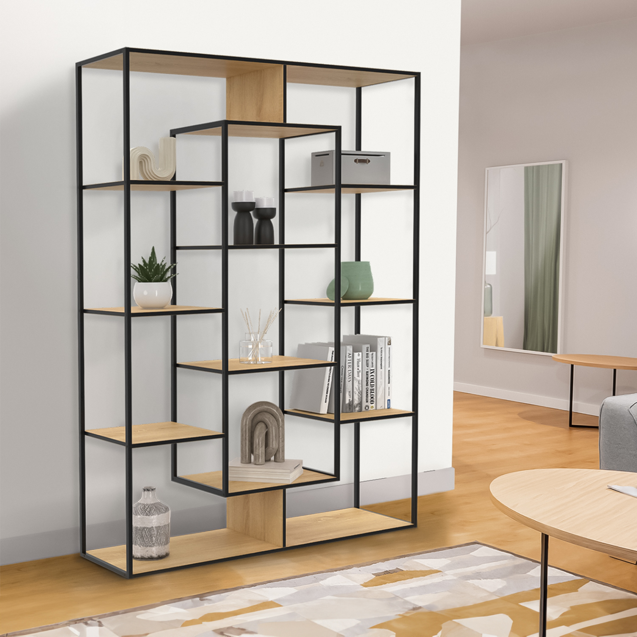 Voir la diapositive 2 : ID MARKET Etagère bibliothèque detroit avec 11 compartiments design industriel 143 cm