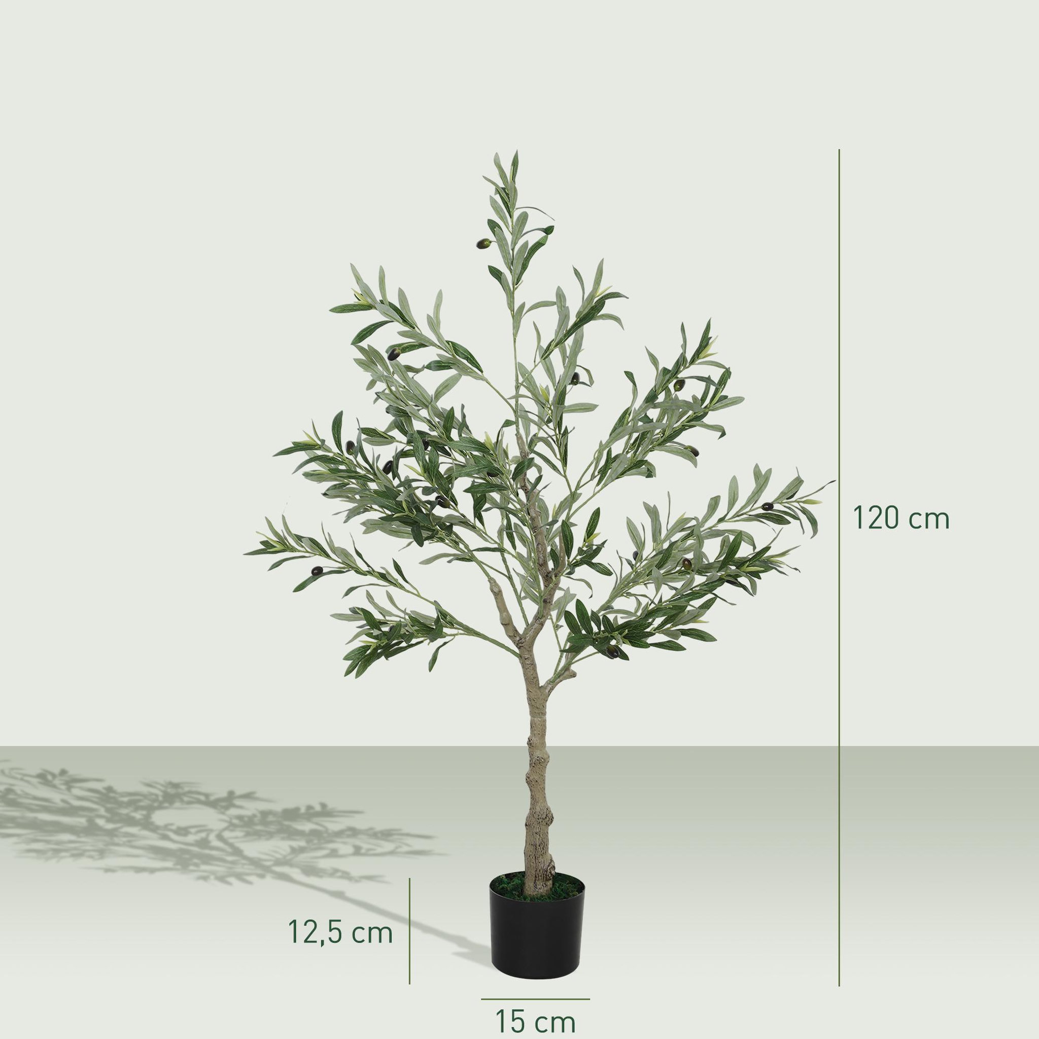 Voir la diapositive 3 : HOMCOM Olivier artificiel H.120 cm - grand réalisme - 450 feuilles en soie, 20 olives - mousse effet lichen pot inclus