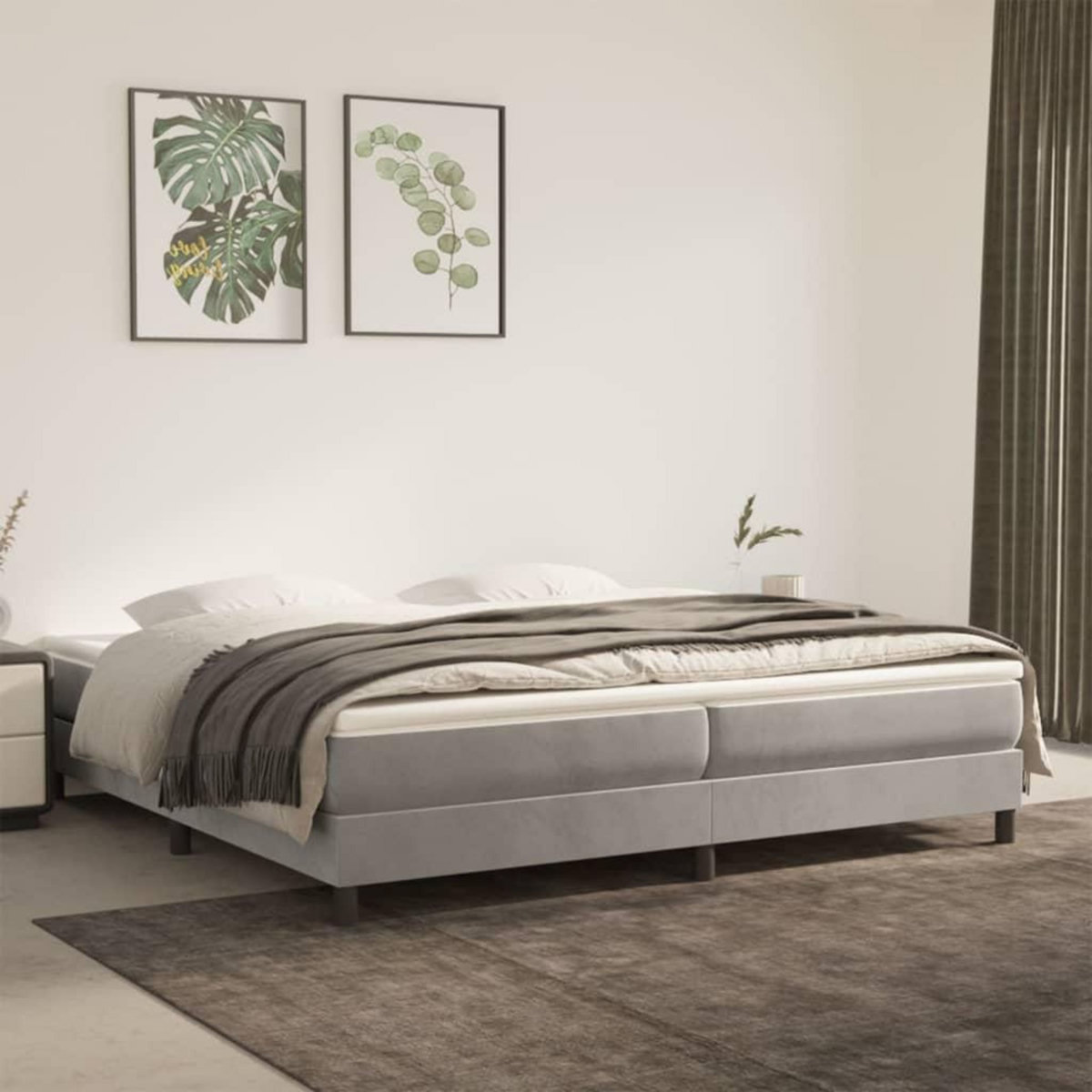 VIDAXL Sommier a lattes de lit et matelas Gris clair 200x200cm Velours