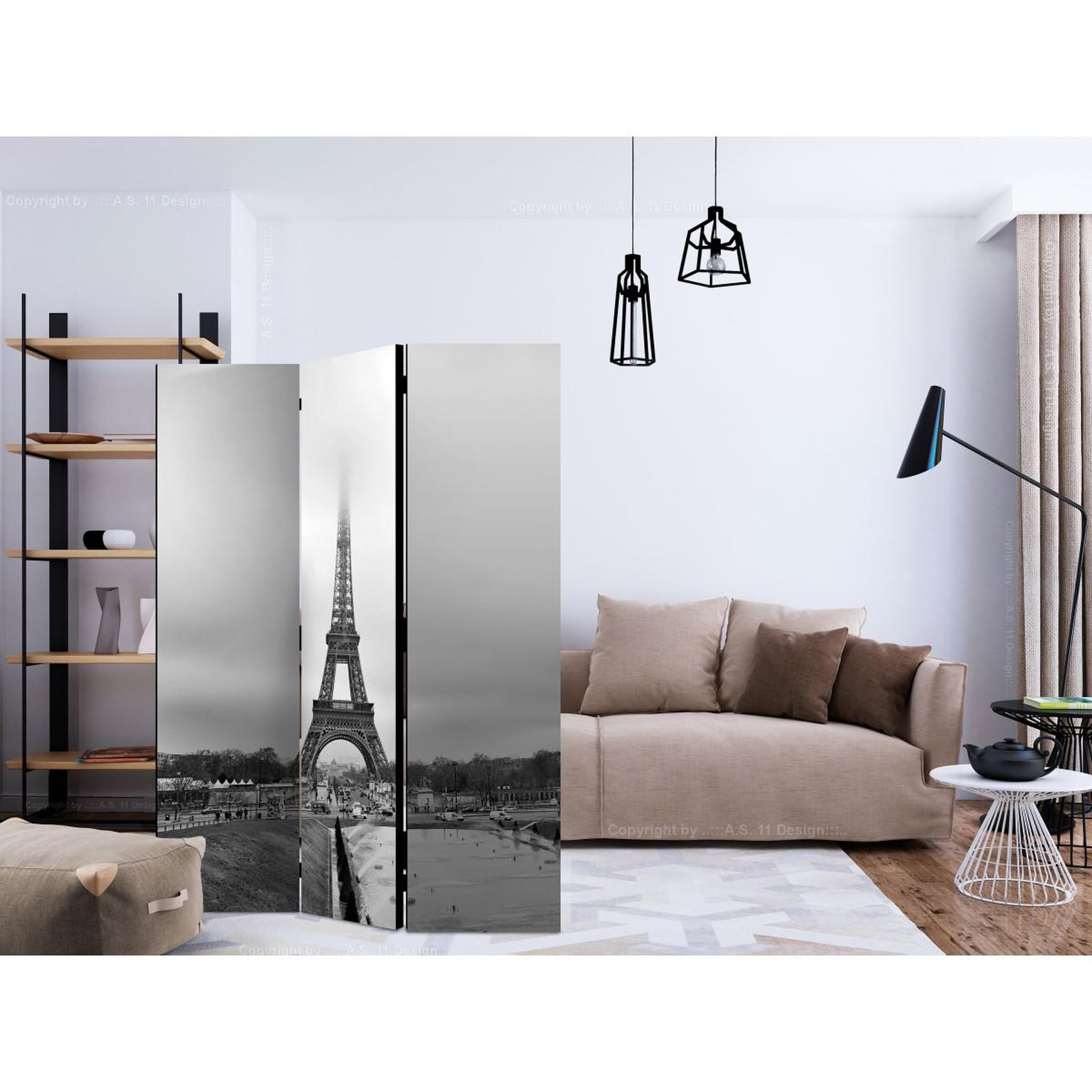 Voir la diapositive 2 : Paris Prix Paravent 3 volets  tower in the fog  135x172cm