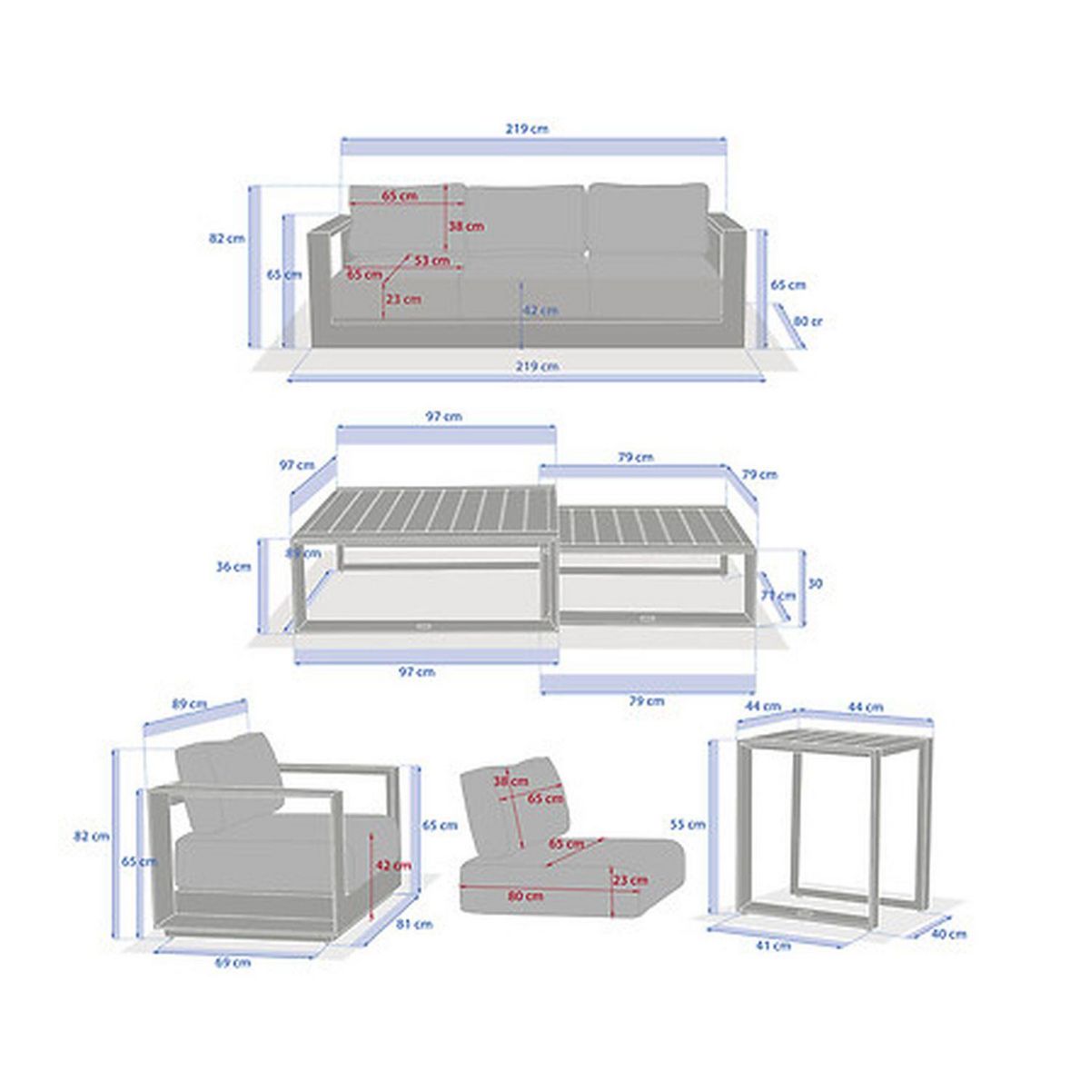 HESPERIDE Salon de jardin en aluminium 5 places ALLURE