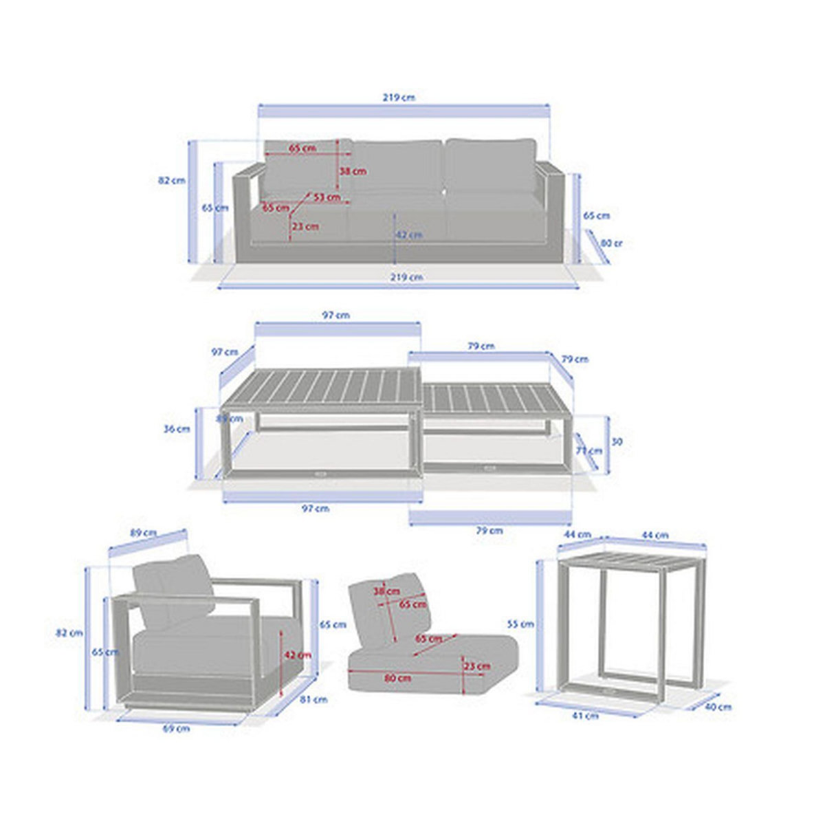 HESPERIDE Salon de jardin en aluminium 5 places ALLURE