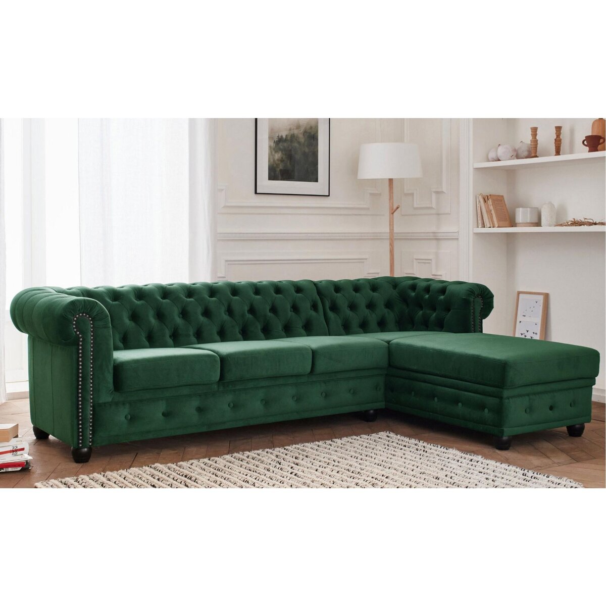 LISA DESIGN William - canapé chesterfield d'angle droit - 4 places - en velours