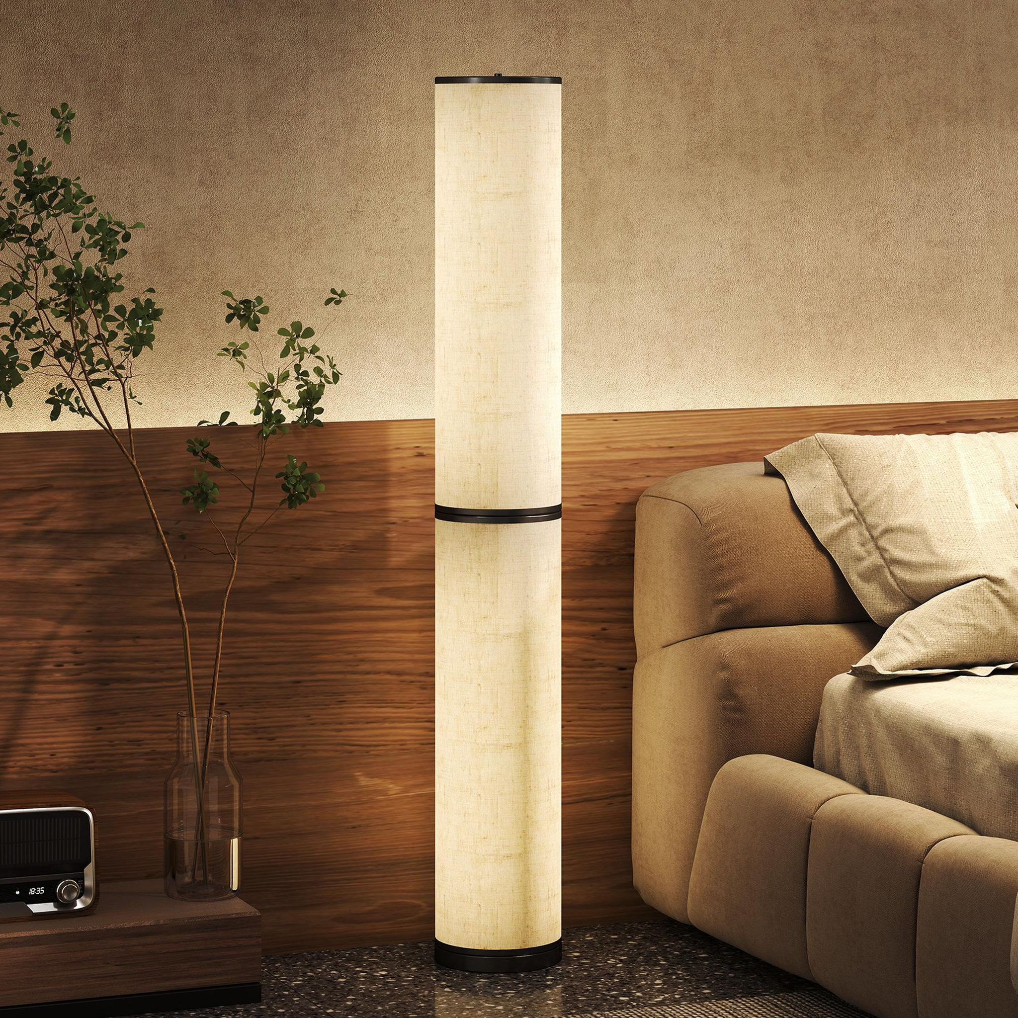 Voir la diapositive 2 : HOMCOM Lampadaire tube led droit dimmable réglable 30w h.135cm avec télécommande acier lin beige