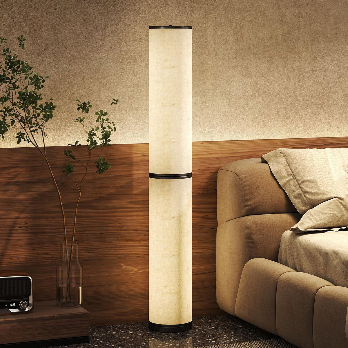 HOMCOM Lampadaire tube LED droit dimmable réglable 30W H.135cm avec télécommande acier lin beige