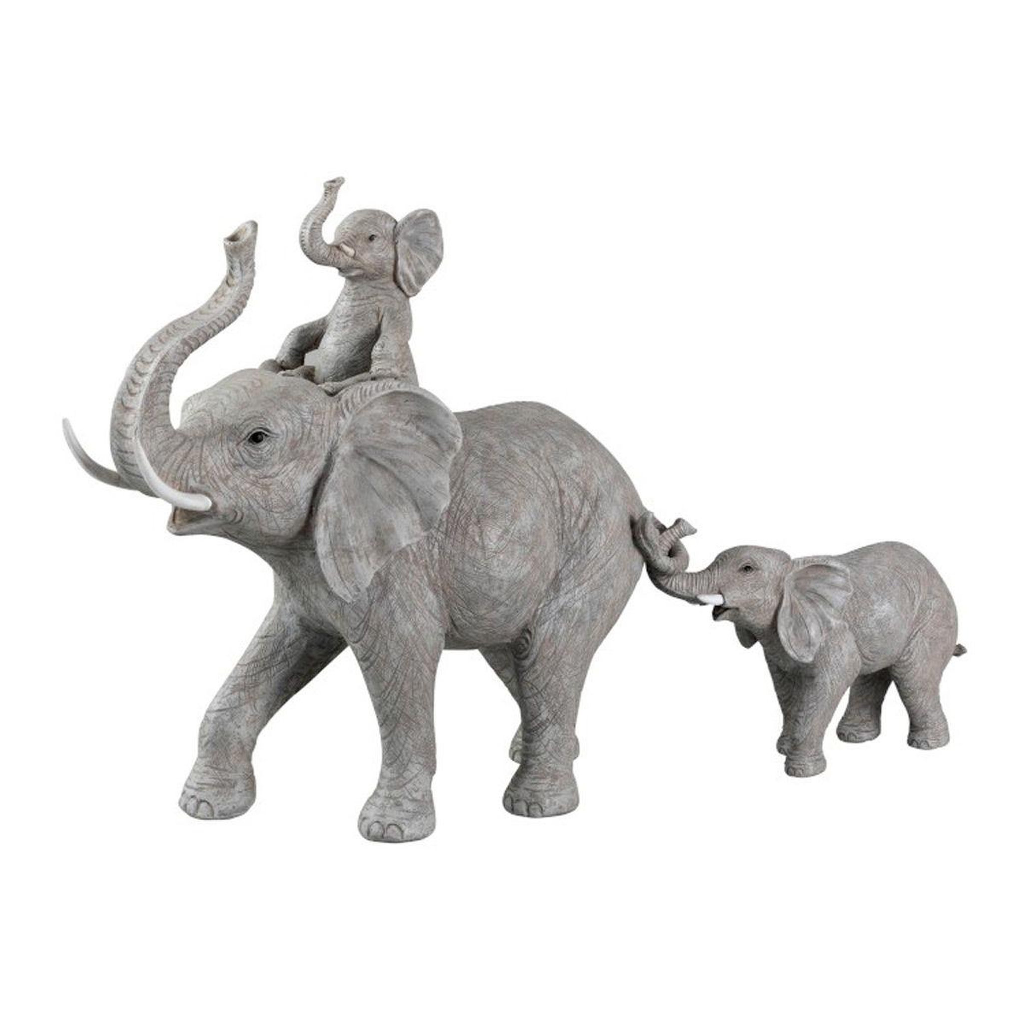 J-LINE Statuette déco  bébé eléphant sur dos  71cm gris