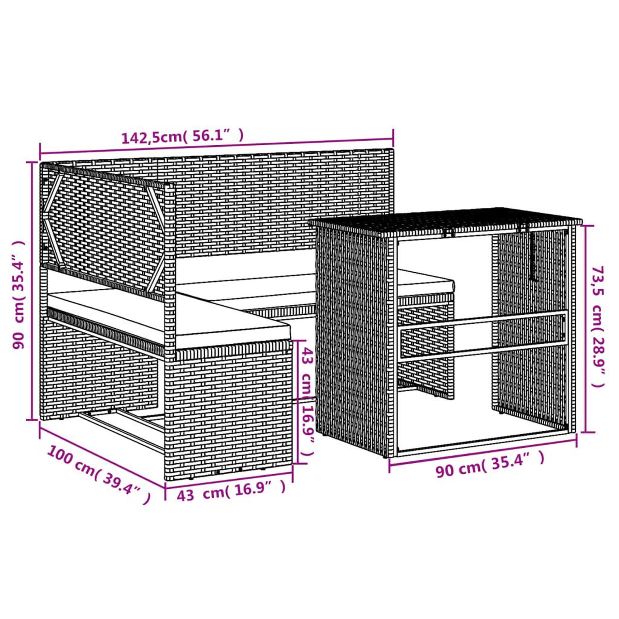 Voir la diapositive 6 : VIDAXL Canape de jardin avec table et coussins en forme de L noir