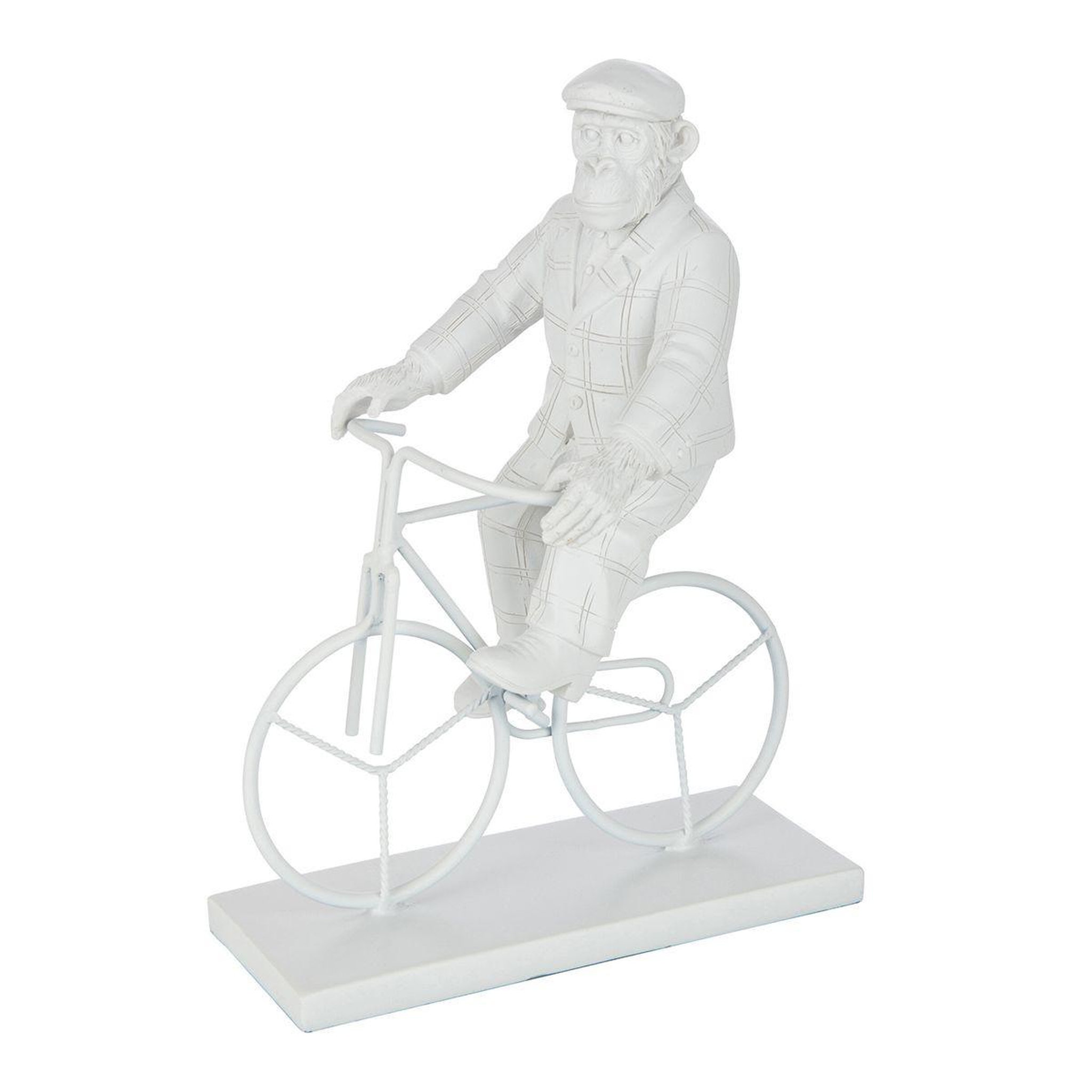 J-LINE Statuette déco  singe vélo  25cm blanc