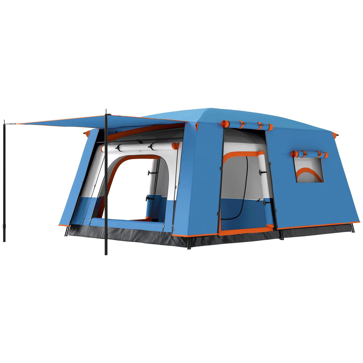 OUTSUNNY Tente de camping familiale 4-5 personnes - portes, fenêtres, sac de transport inclus - dim. 4,3 x 3 x 1,95 m - bleu