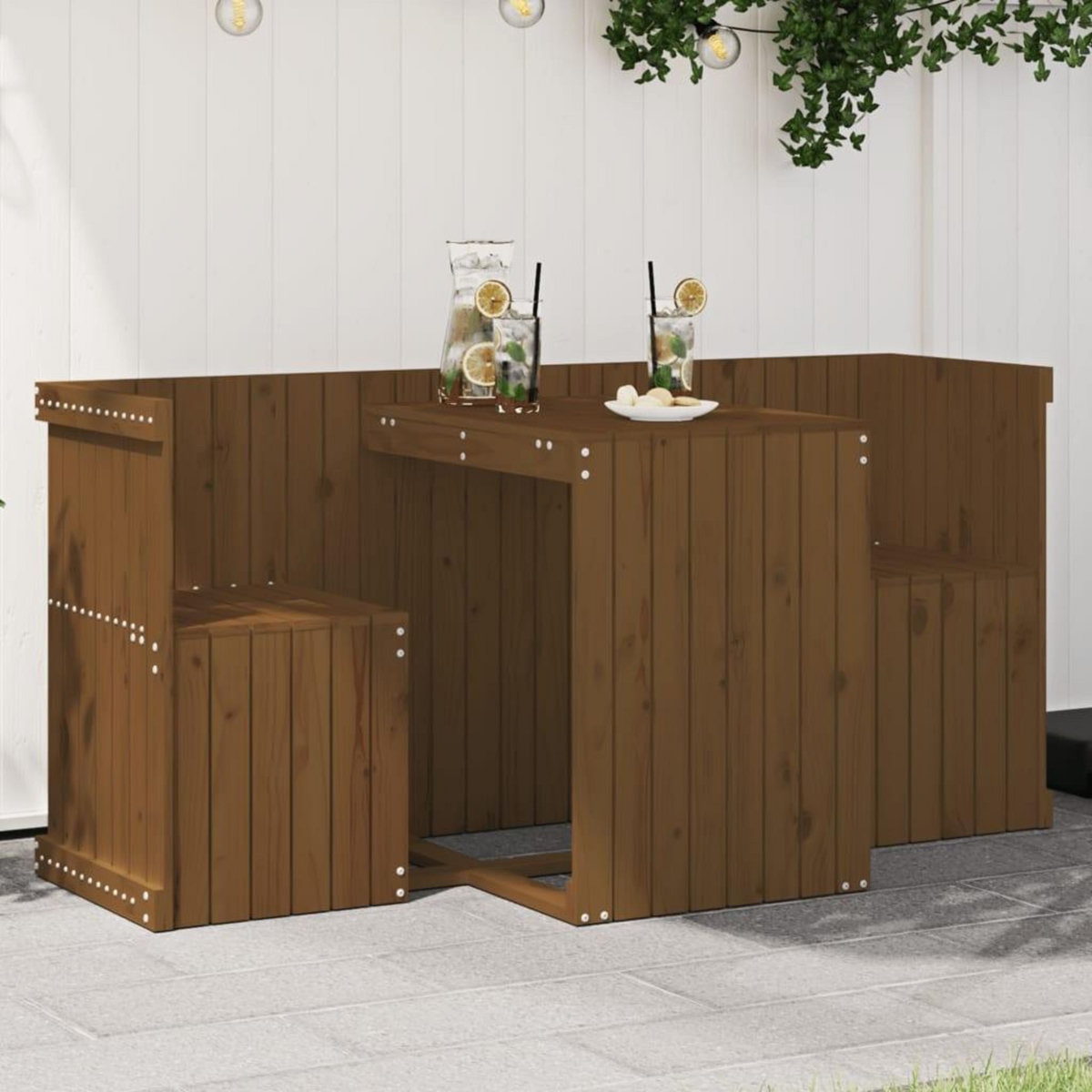 VIDAXL Set de balcon 2 places marron miel bois de pin massif