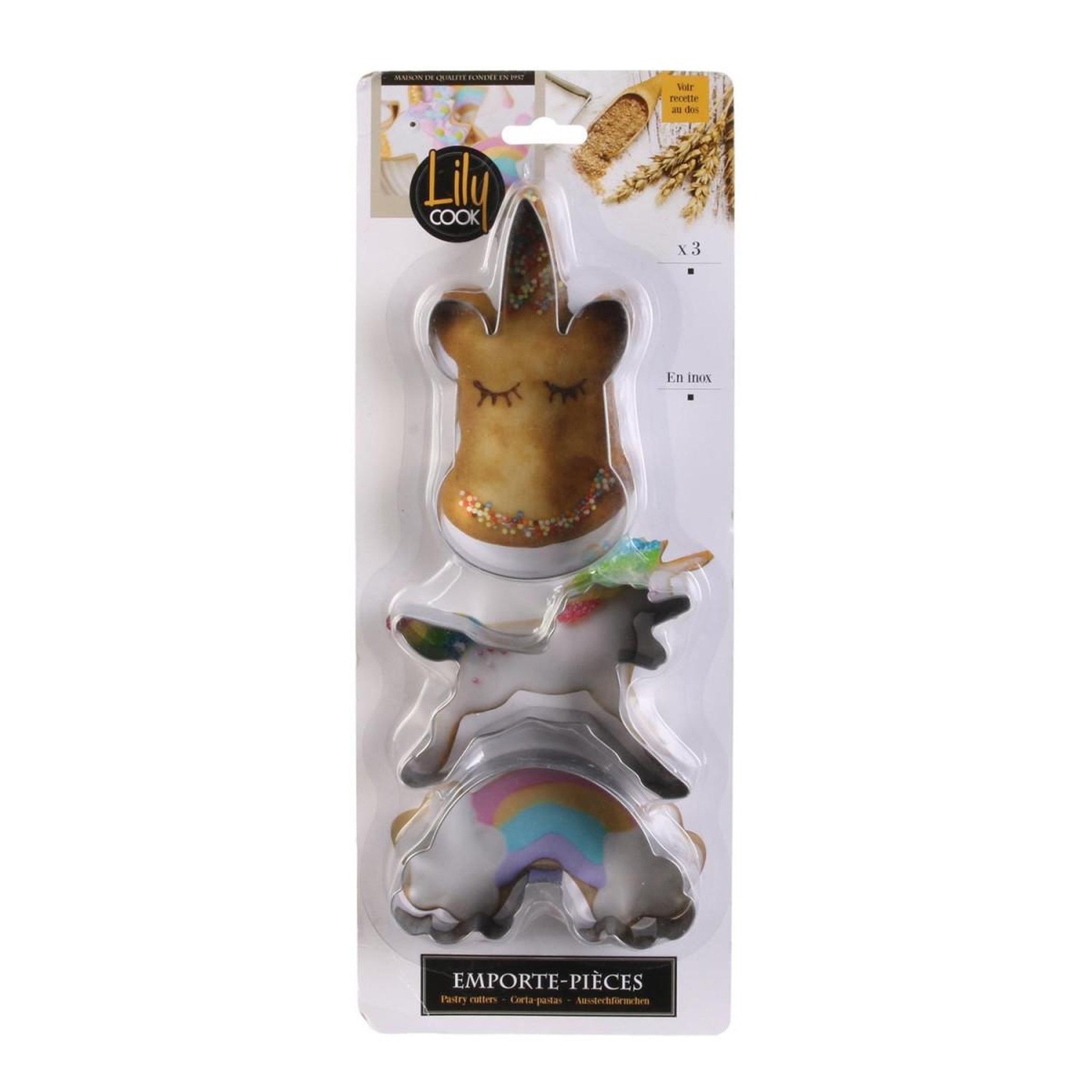 Voir la diapositive 3 : Lily Cook Lot de 3 emporte-pièces  licorne  12cm argent