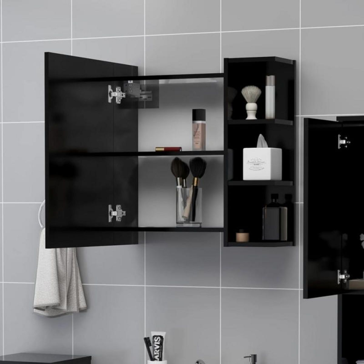VIDAXL Armoire à miroir de salle de bain Noir Bois d'ingénierie