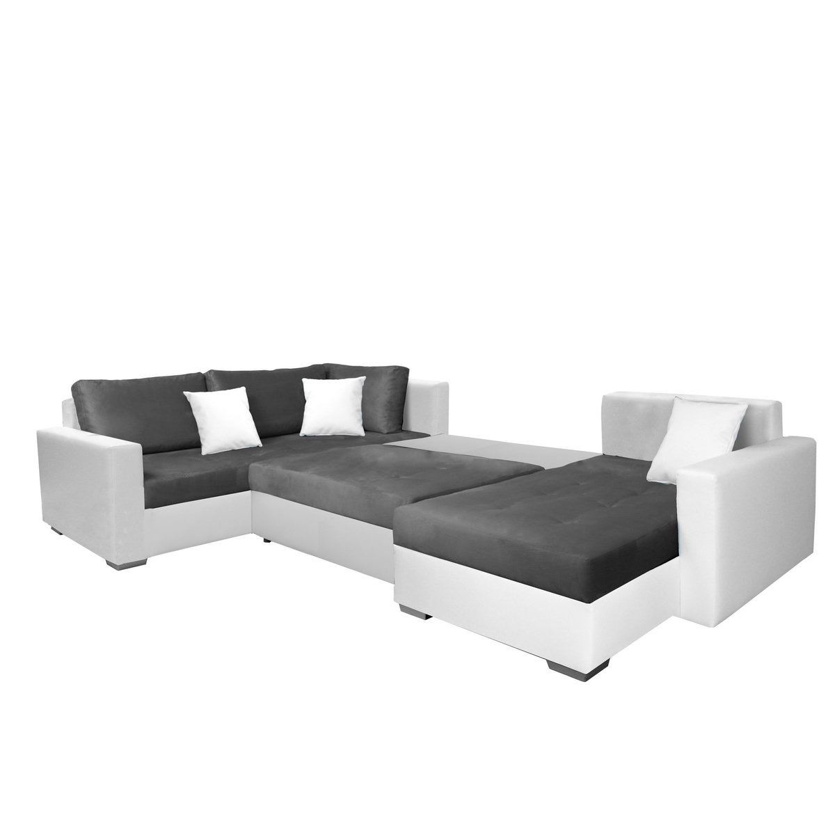 Canapé d'angle gauche panoramique convertible 5 places tissu simili avec coffre MAGNUS