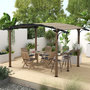 Voir la diapositive 2 : OUTSUNNY Pergola avec comptoir toit arche alu acier aspect bois noir toile grège