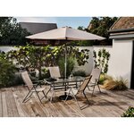 GARDENSTAR Salon de jardin - 4 places avec parasol - Acier - Gris