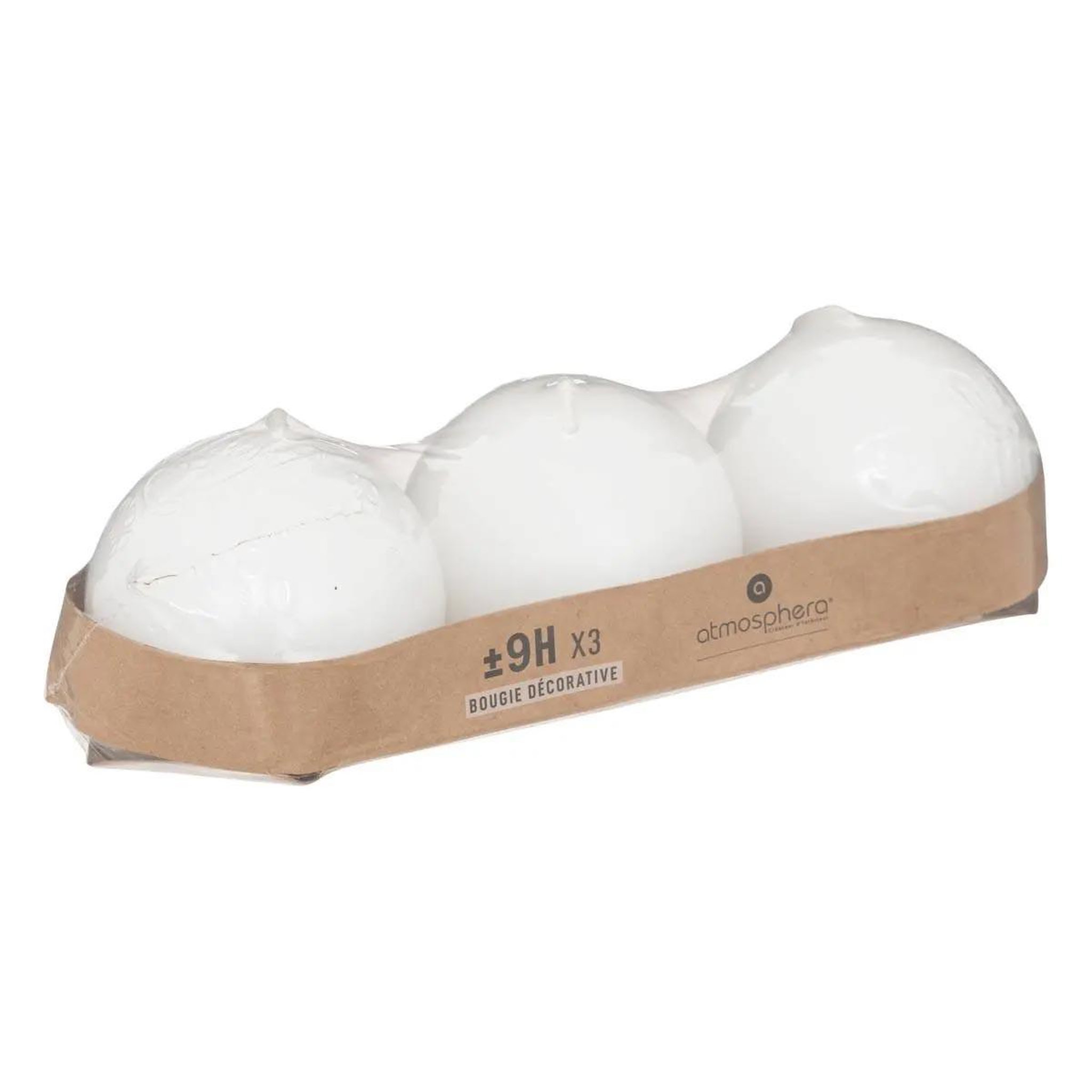 ATMOSPHERA Lot de 3 bougies boules  many  6cm blanc
