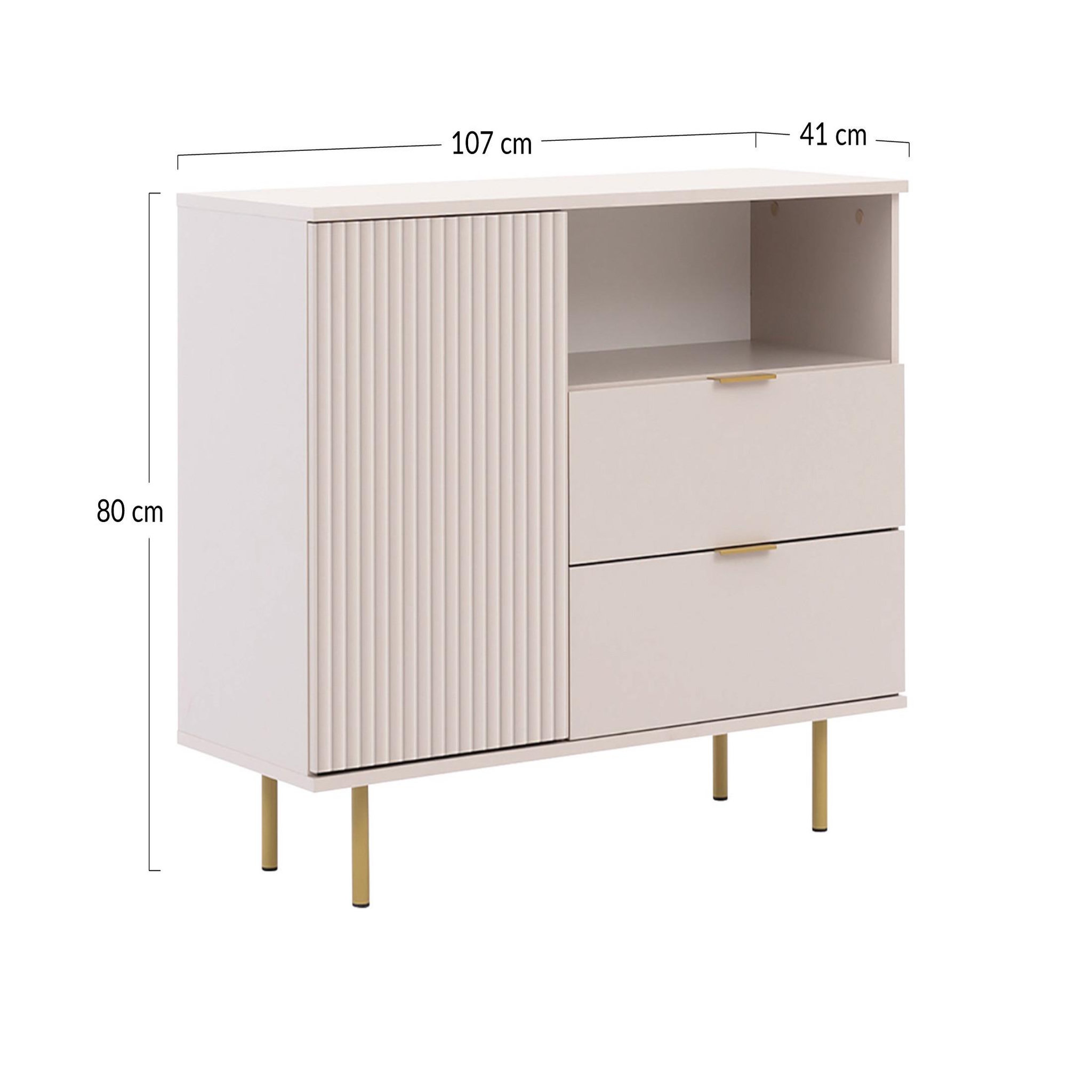 Voir la diapositive 5 : BEST MOBILIER Monica - buffet - beige - 2 tiroirs, 1 porte et 1 niche - 107 cm
