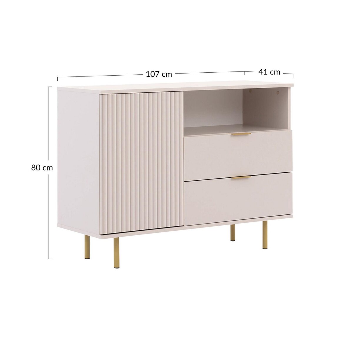 BEST MOBILIER Monica - buffet - beige - 2 tiroirs, 1 porte et 1 niche - 107 cm
