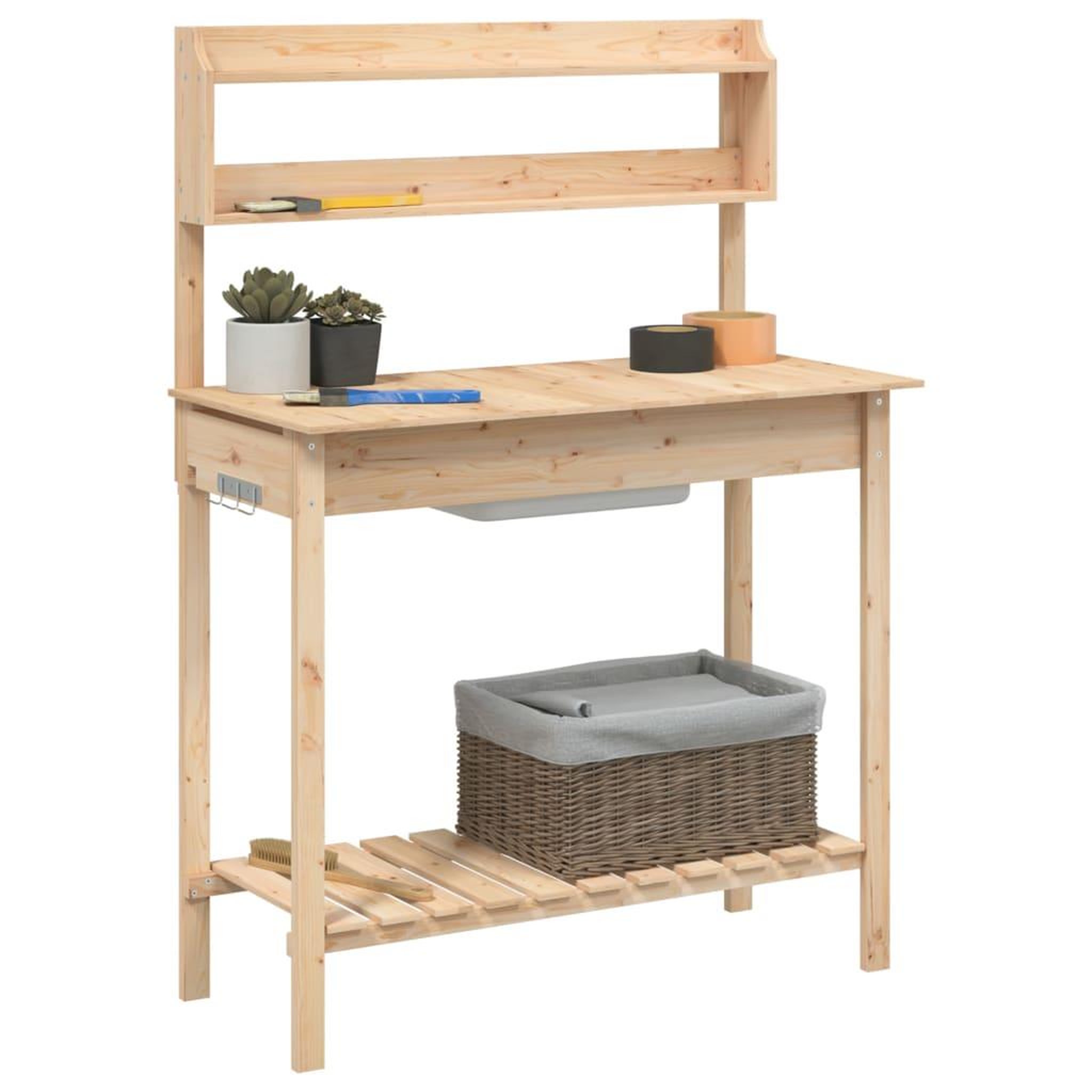 Voir la diapositive 4 : VIDAXL Table de rempotage et evier 147,5x44x139,5 cm bois massif sapin