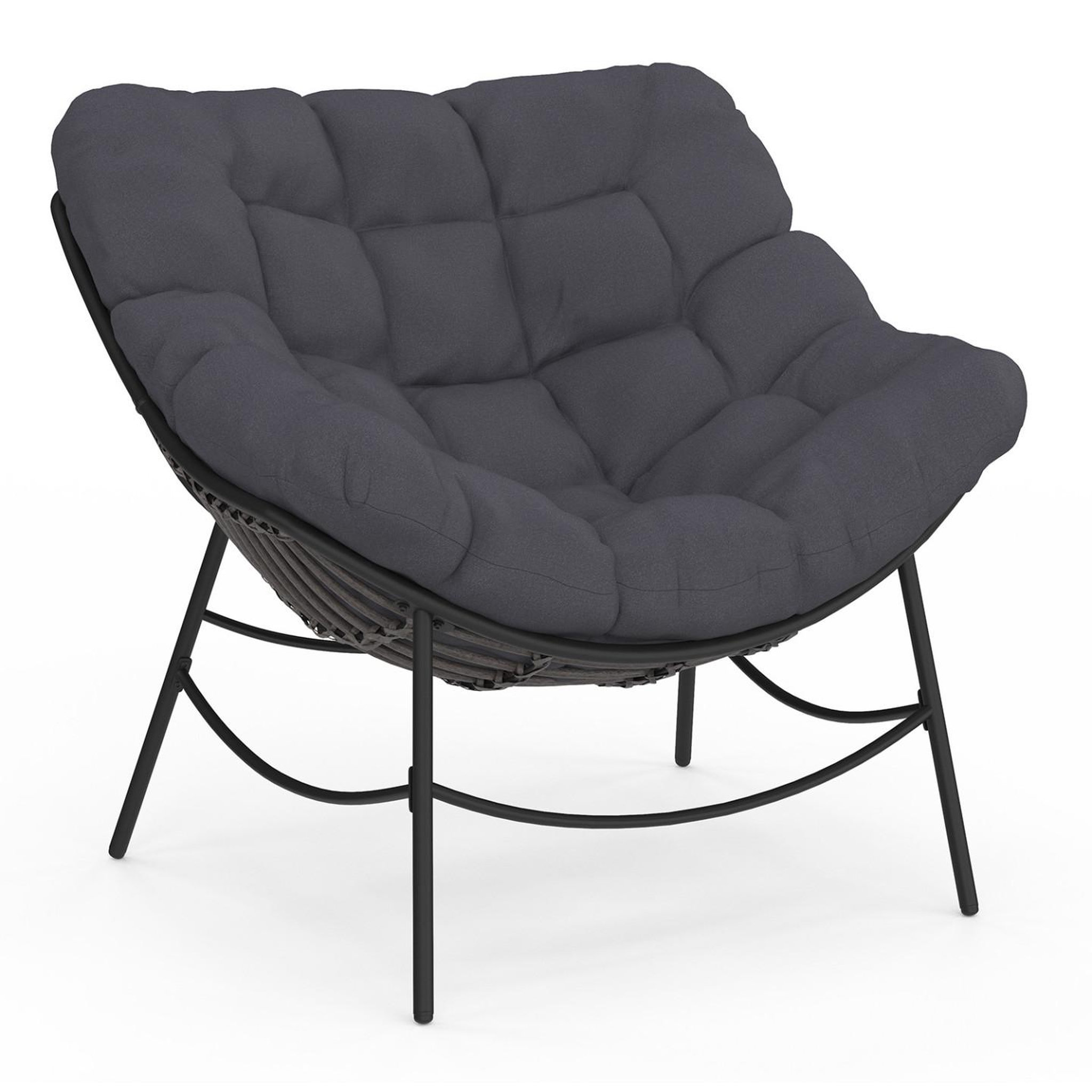 ID MARKET Fauteuil de jardin relax loa effet rotin gris et coussin gris