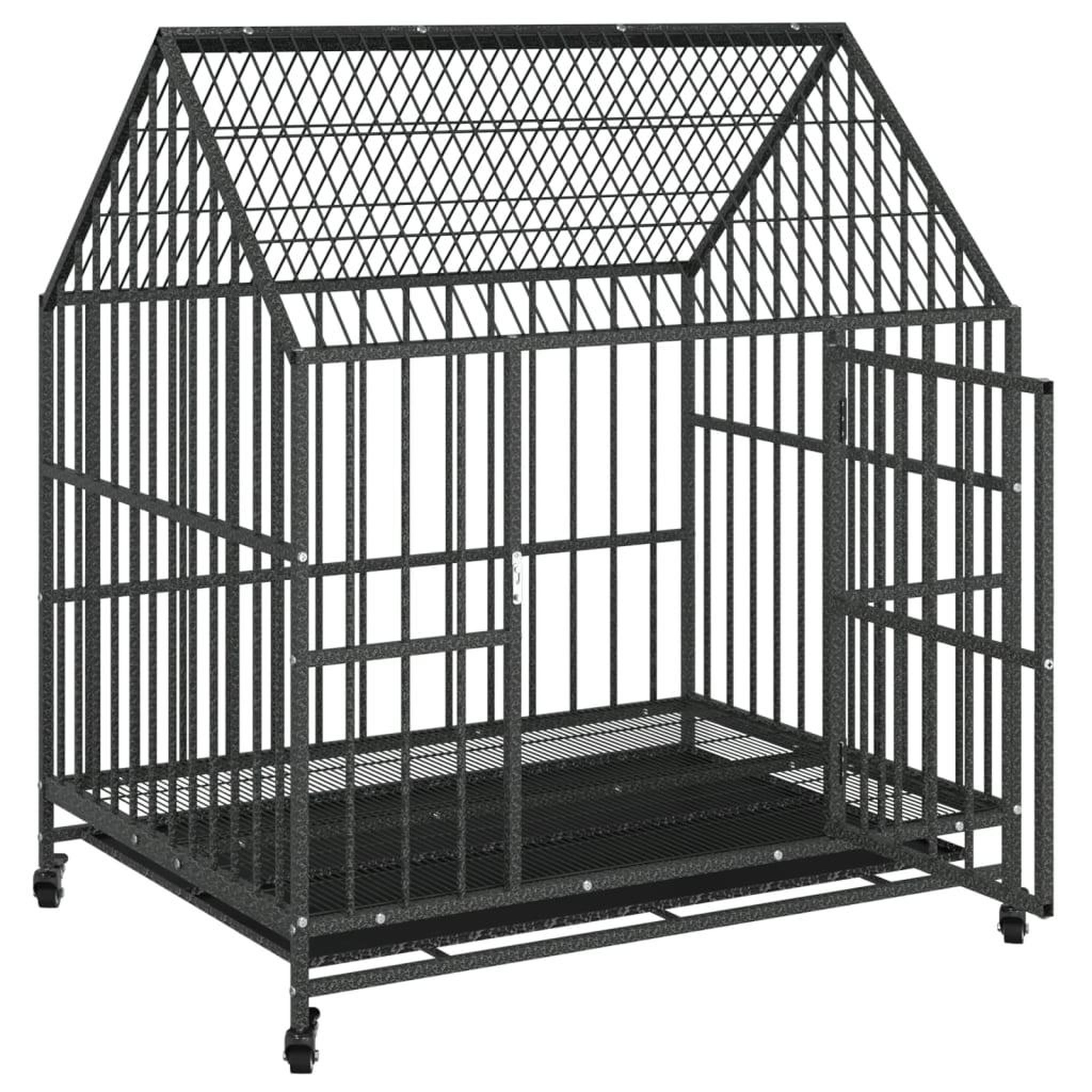 Voir la diapositive 4 : VIDAXL Cage pour chien avec roues noir gris acier galvanise