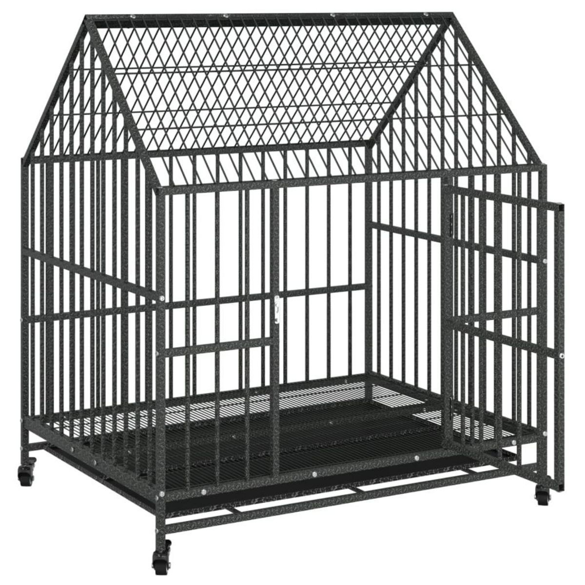 VIDAXL Cage pour chien avec roues noir gris acier galvanise
