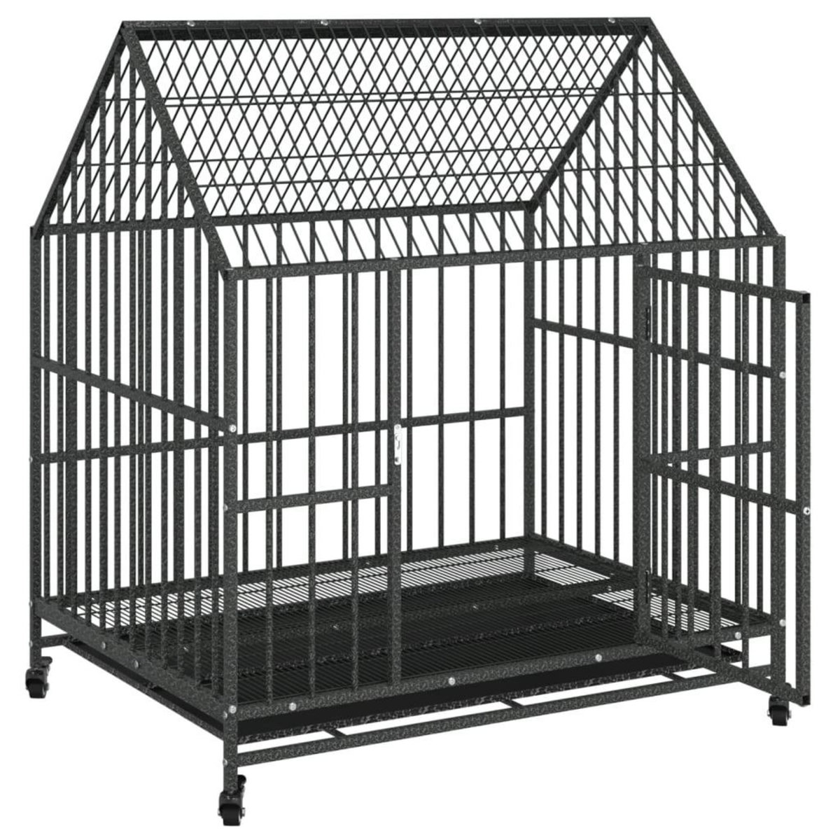 VIDAXL Cage pour chien avec roues noir gris acier galvanise