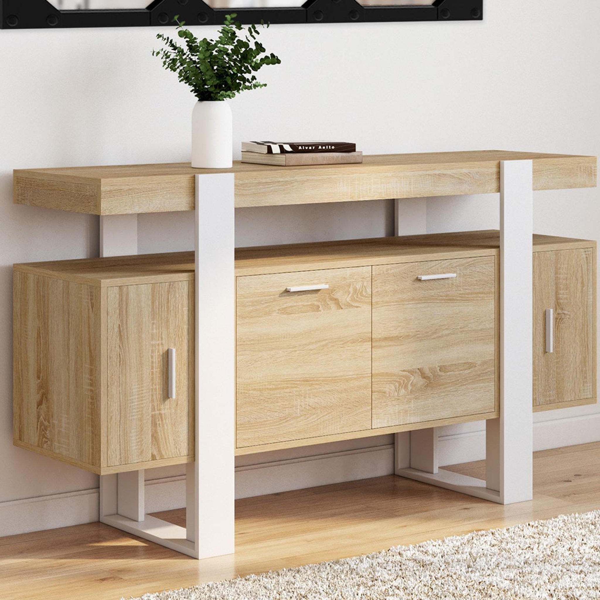 Voir la diapositive 2 : ID MARKET Buffet 140 cm phoenix 4 portes bois et blanc