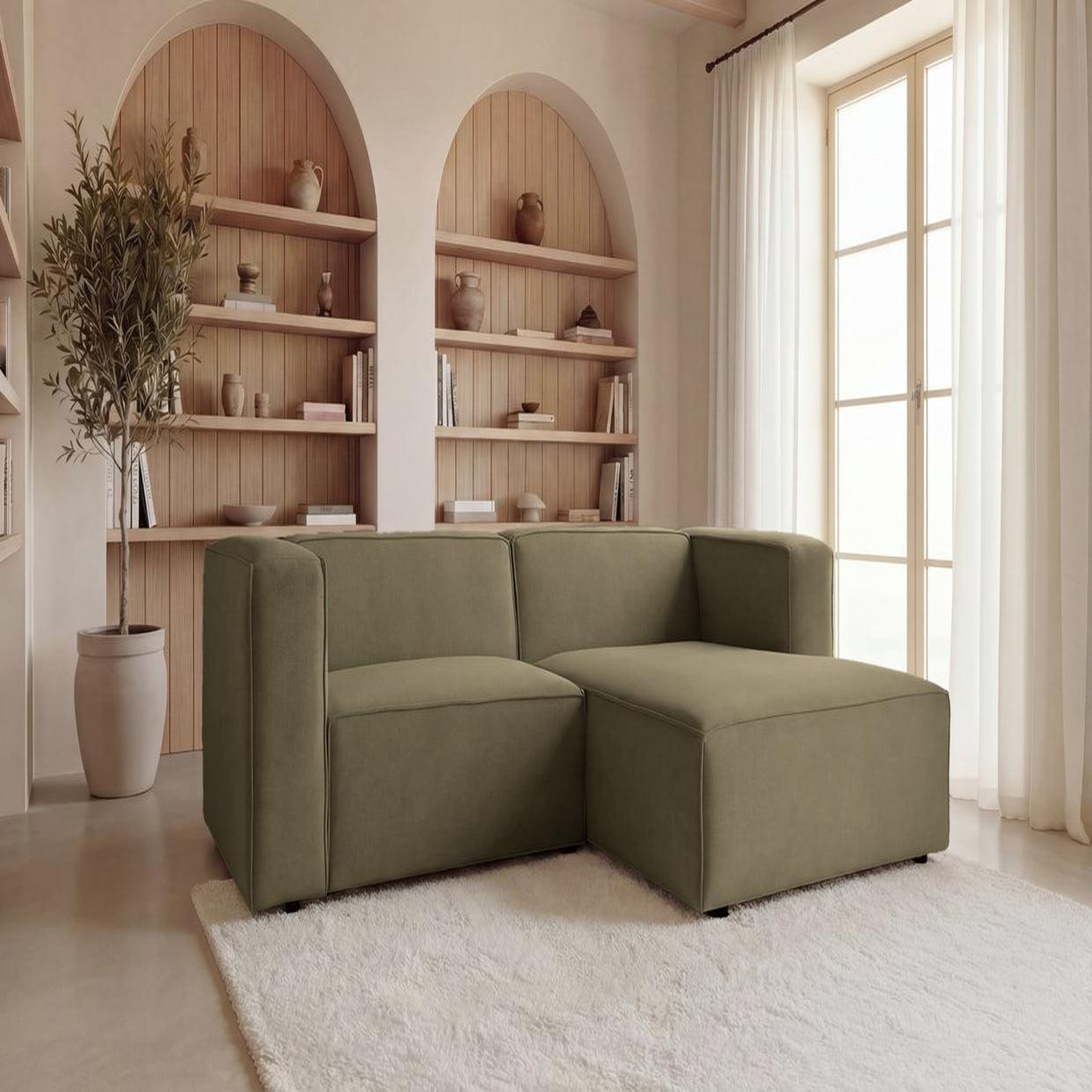 Voir la diapositive 2 : CASANOVA PARIS Basil - canapé d'angle tissu lisse 4 places