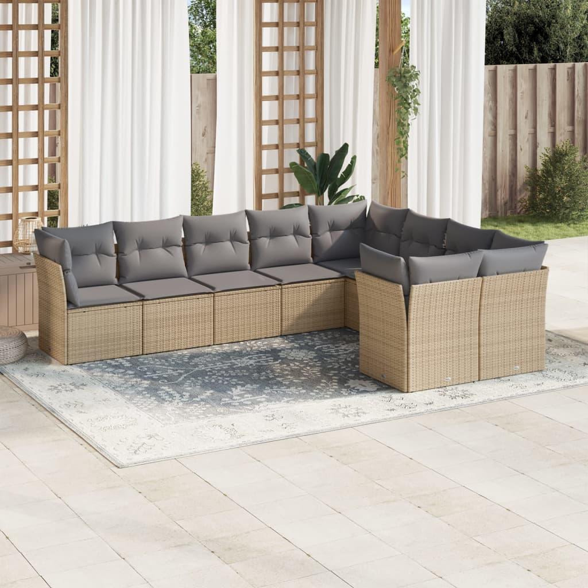 VIDAXL Salon de jardin avec coussins 9 pcs beige resine tressee