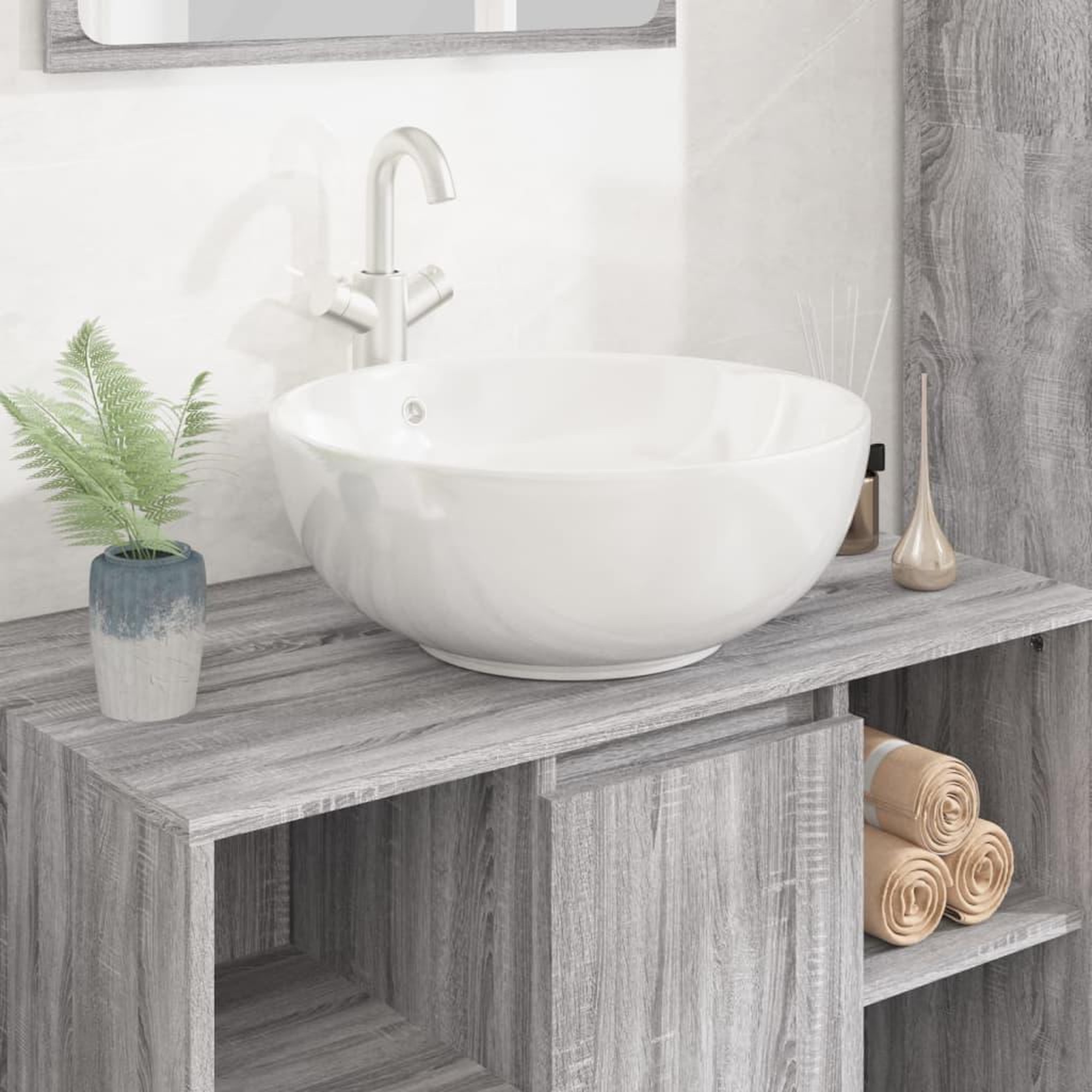 VIDAXL Lavabo blanc 44x17 cm ceramique rond